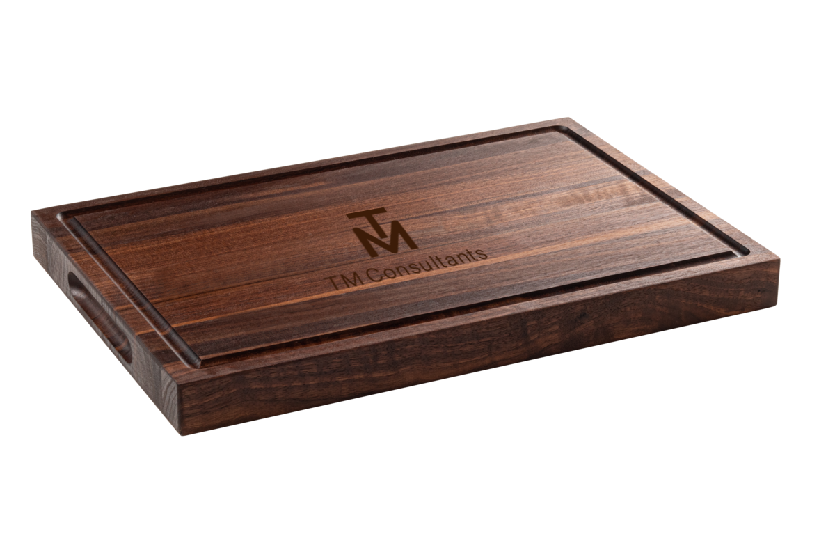 Walnut Cutting Board with Juice Groove and Carved Handles in Side of