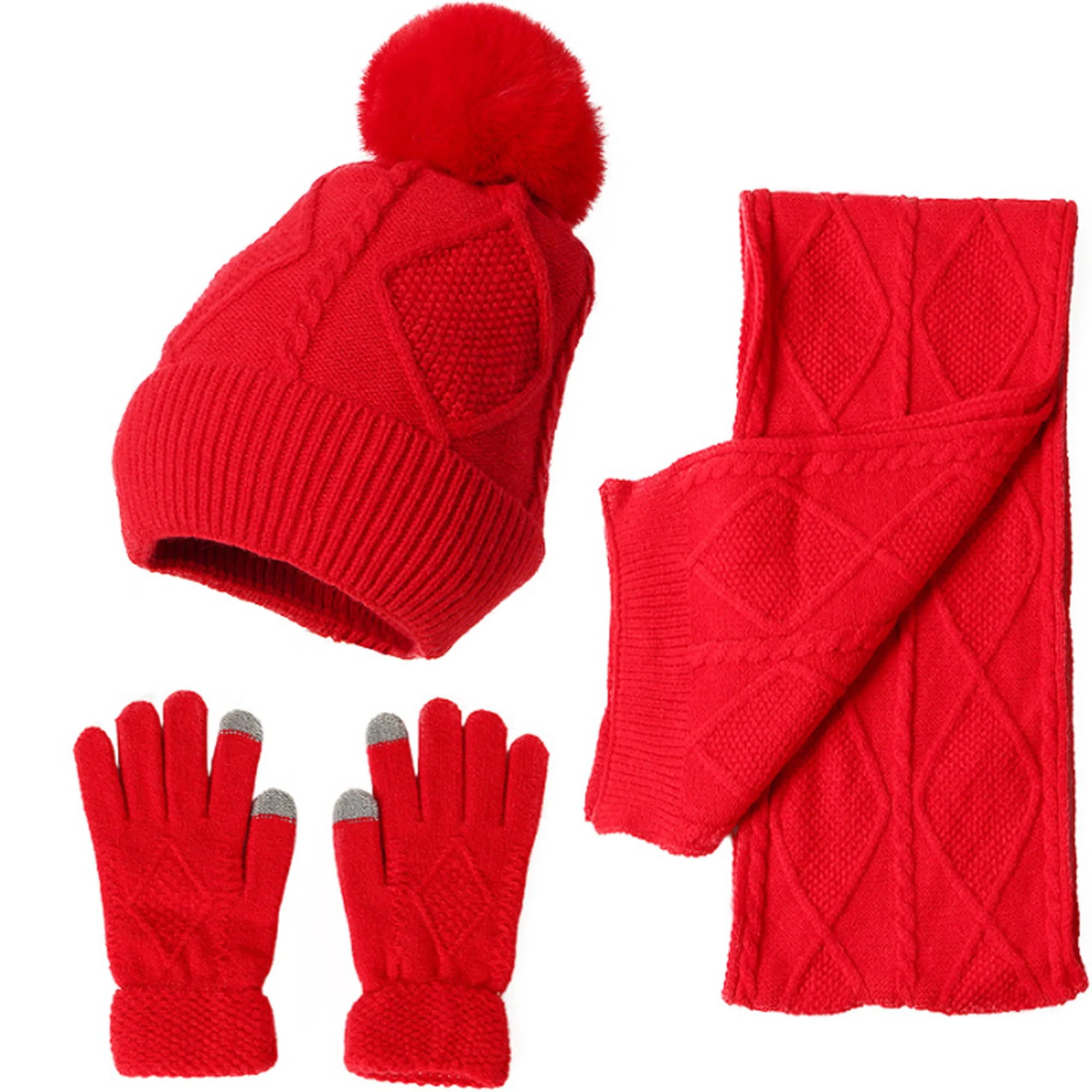 Winter Knit Scarf Set With Hat And Touchscreen Gloves 15