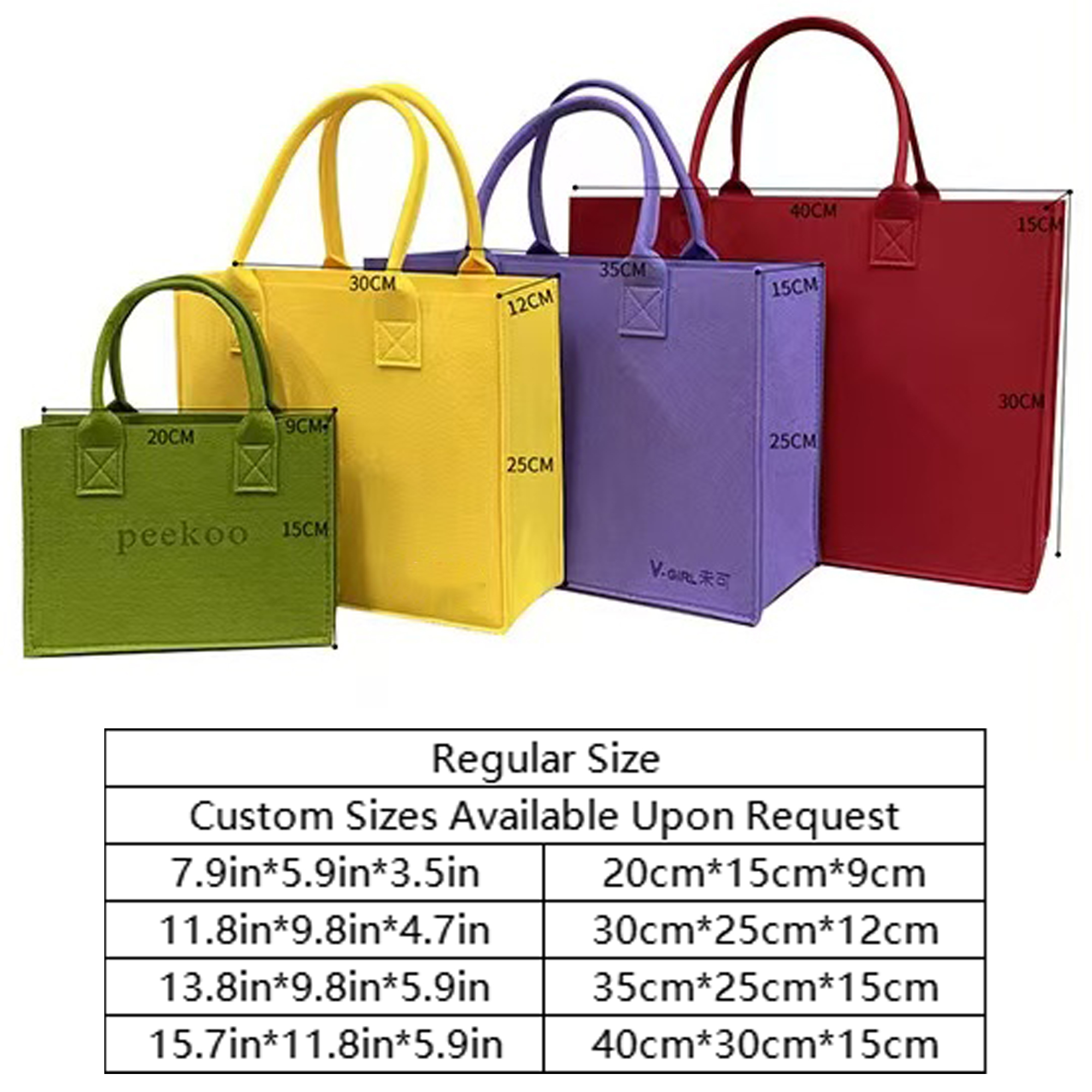 Colorful Felt Handbag, custom tote bag with logo imprint 5