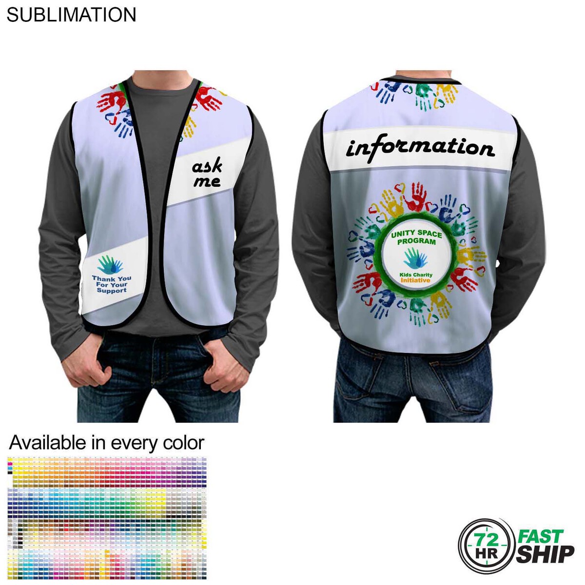 fiel 72 Hr Fast Ship - Domestic Made Poplin Vest Fully Sublimated front and back Uniform Vest #SU659-3