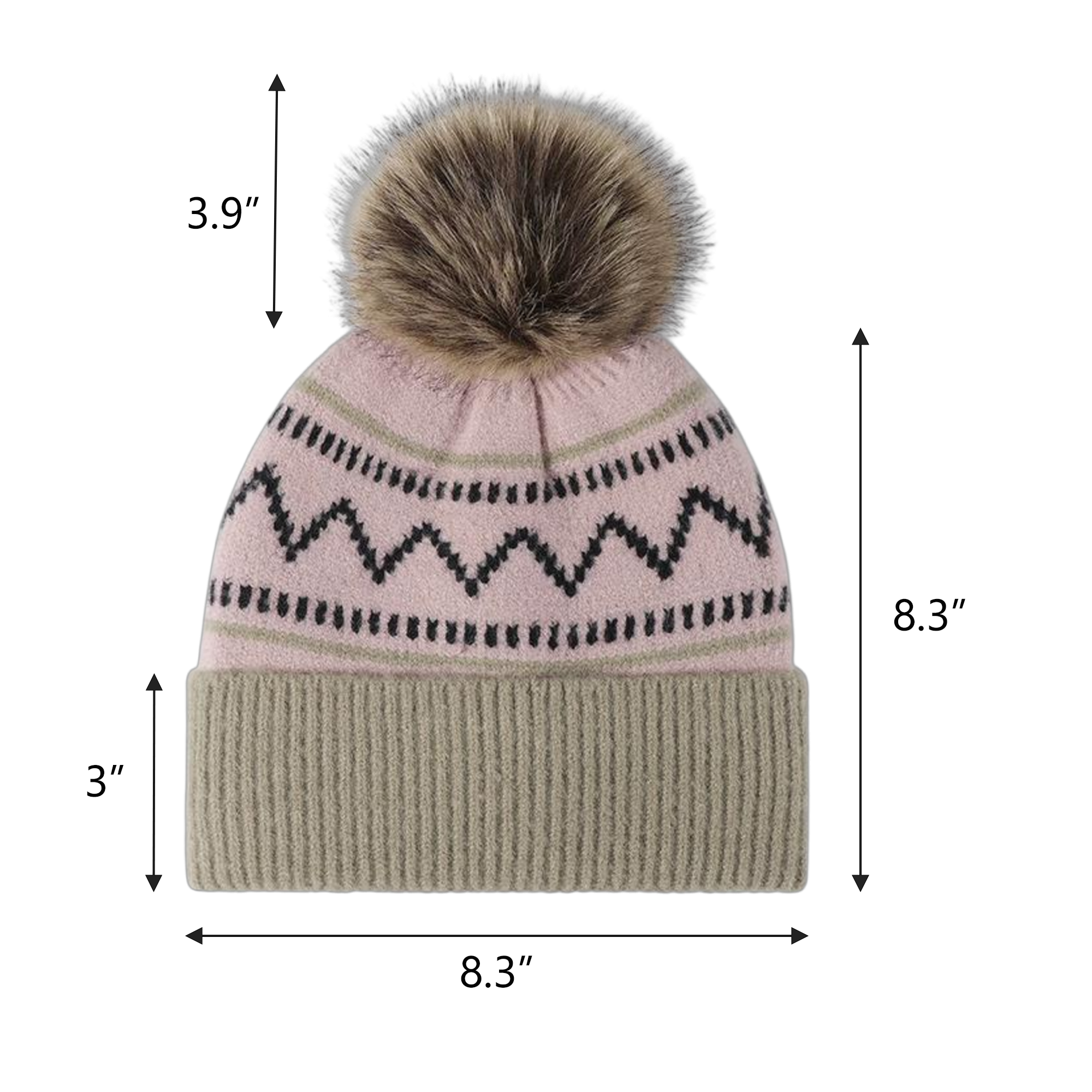 Color Blocked Striped Winter Fleece Lined Pom Hat 7