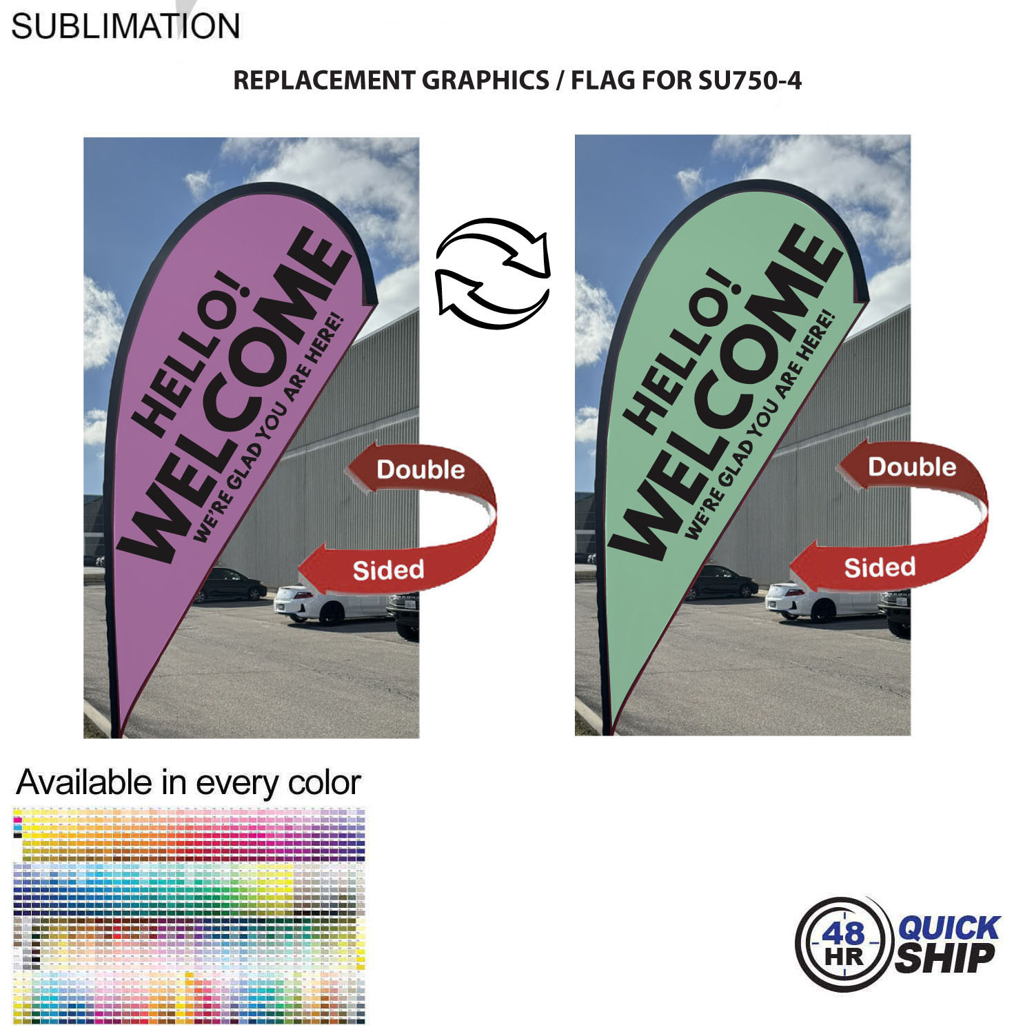 48Hr Quick Ship - Replacement Flag for 9' Small Tear Drop Flag Kit, Full Color Graphics Double Sided 4