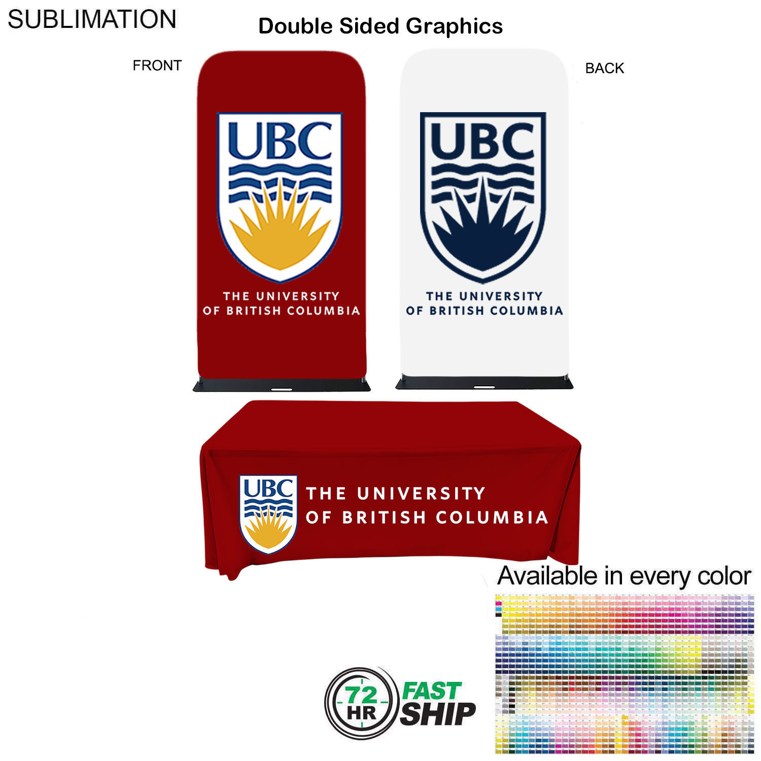 72Hr Fast Ship - Event package, 4'W Fabric banner and Premium 8' tablecloth open back 8