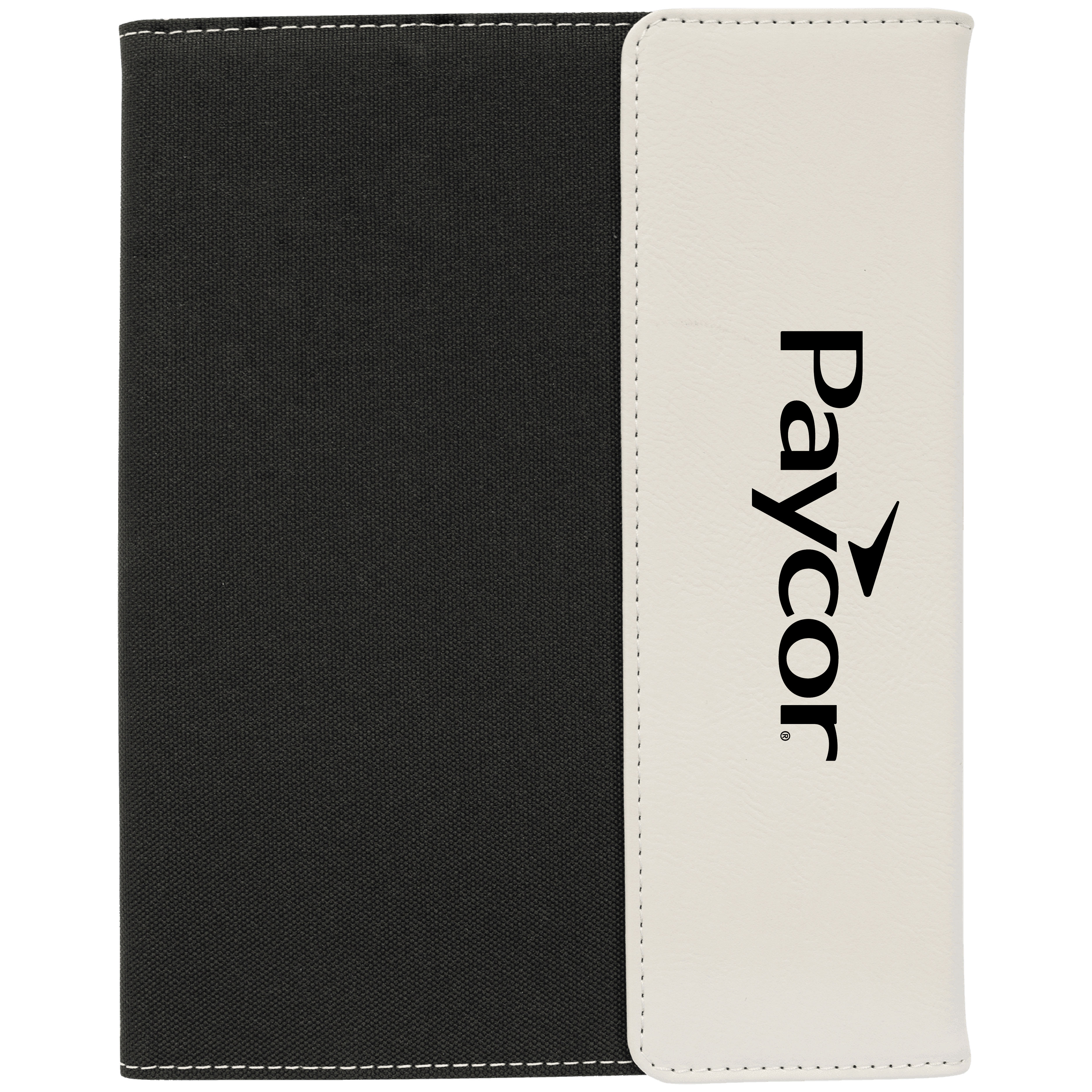 7" x 9" White Leatherette & Black Canvas Portfolio
