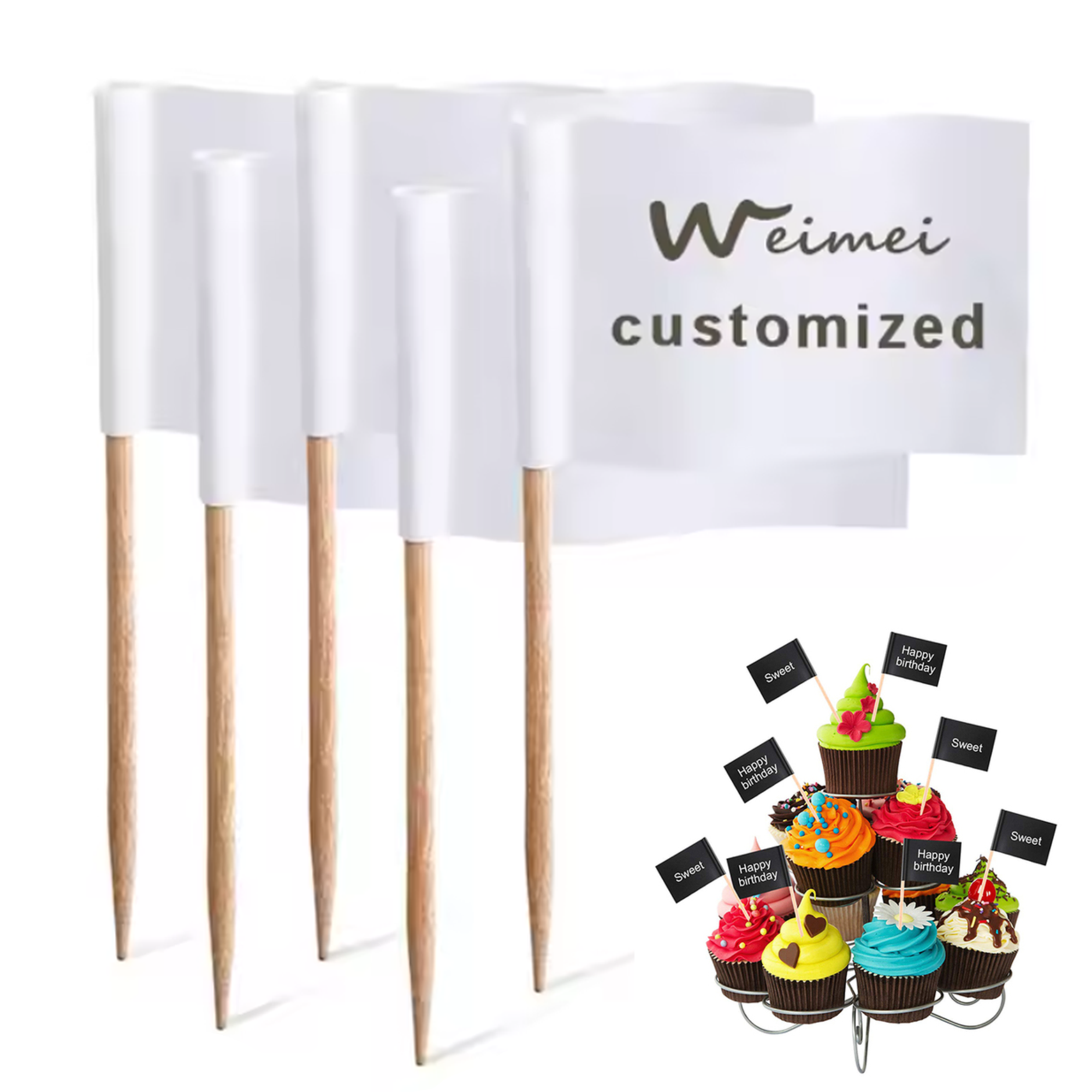 Customizable Toothpick Flag Full Color Printing Shaped Designs Available 3