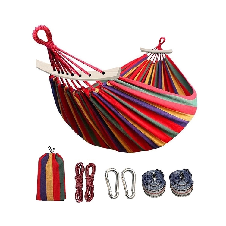 Folding Travel-friendly Canvas Hammock With Wooden Stick
