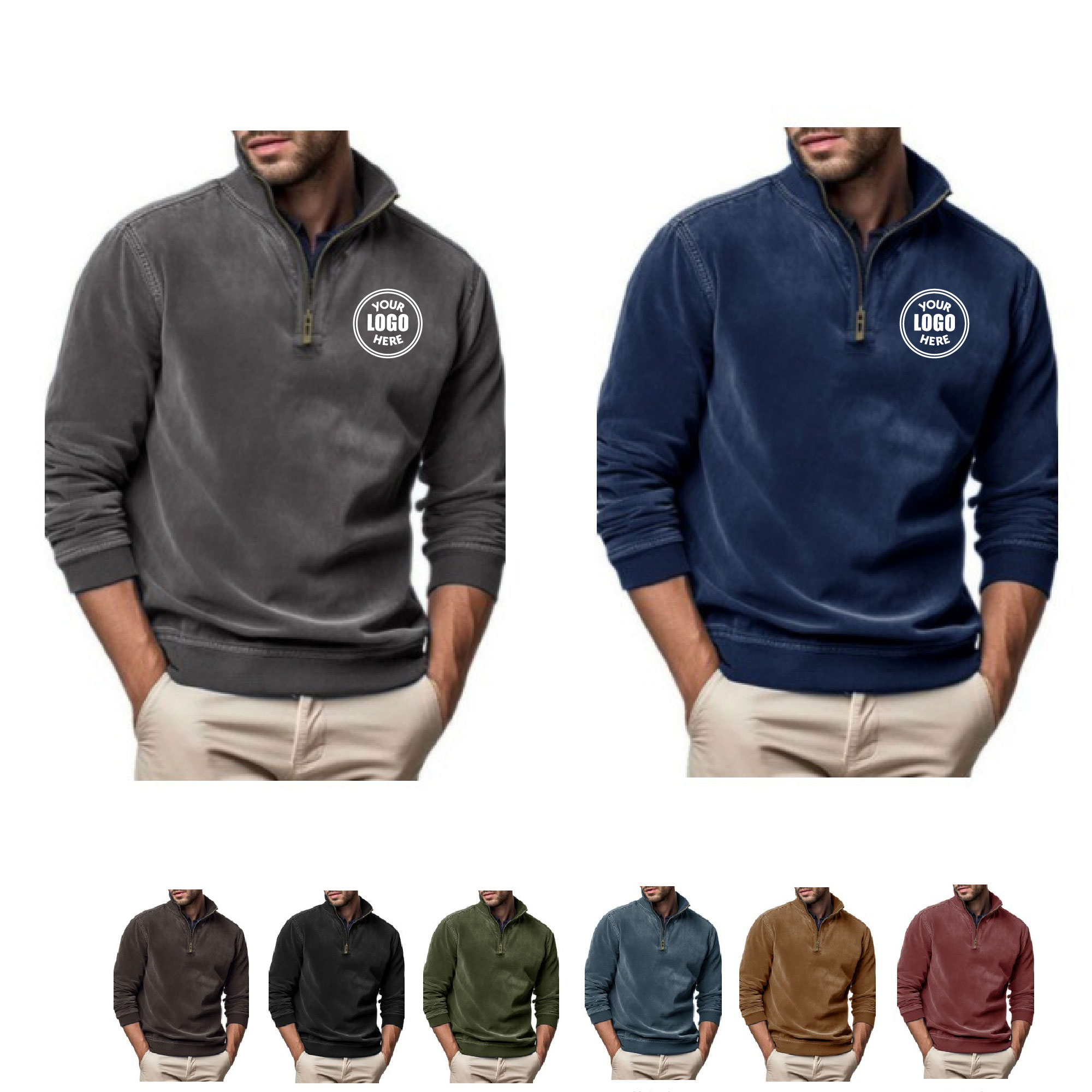 MOQ 10pcs Men's Performance Zippered Long-Sleeved POLO Shirt