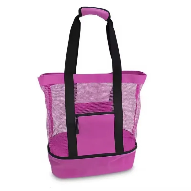 Mesh Beach Tote With Cooler Compartment Zipper Pocket 4