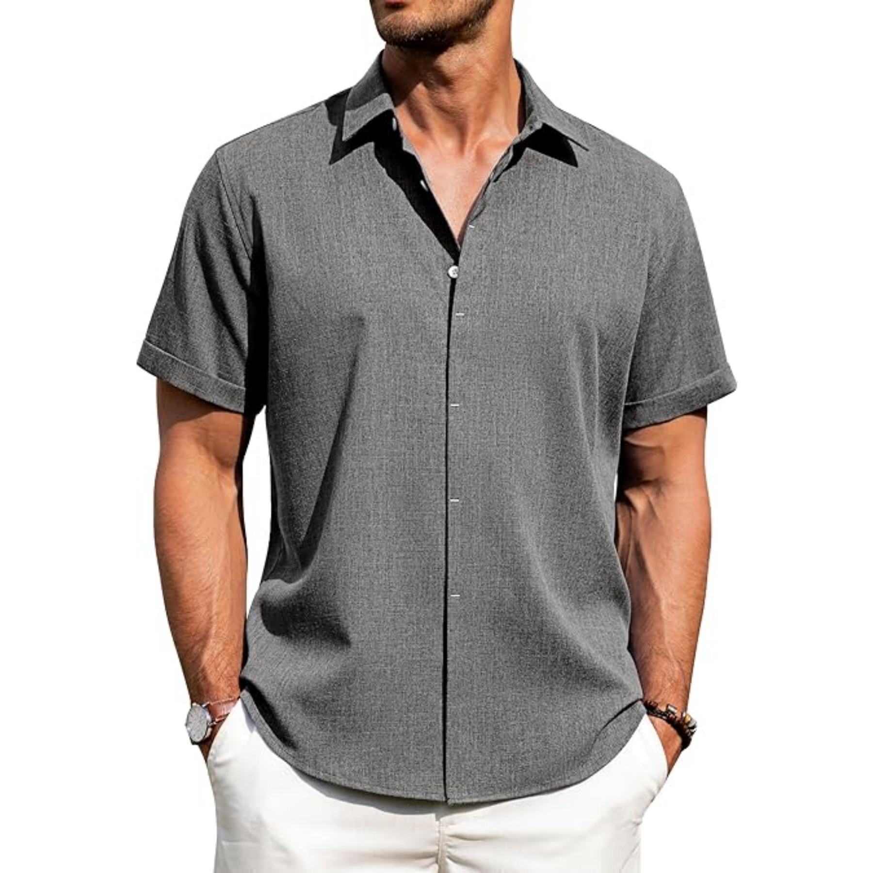Men's Linen Casual Short Sleeve Shirt 55