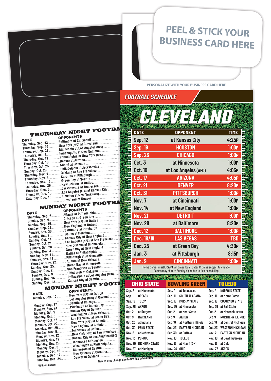 Pro Football Schedule Magnet - Peel and Stick Business Card (3.5x9)