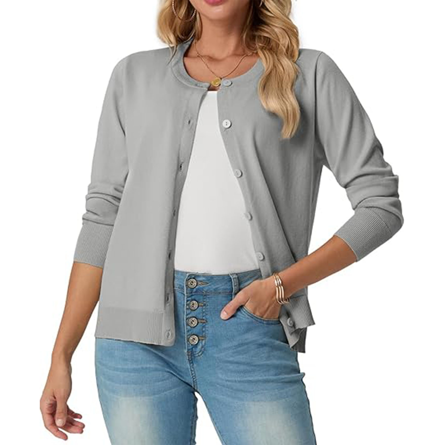 Women's Long Sleeved Lightweight Round Neck Casual Cardigan 40