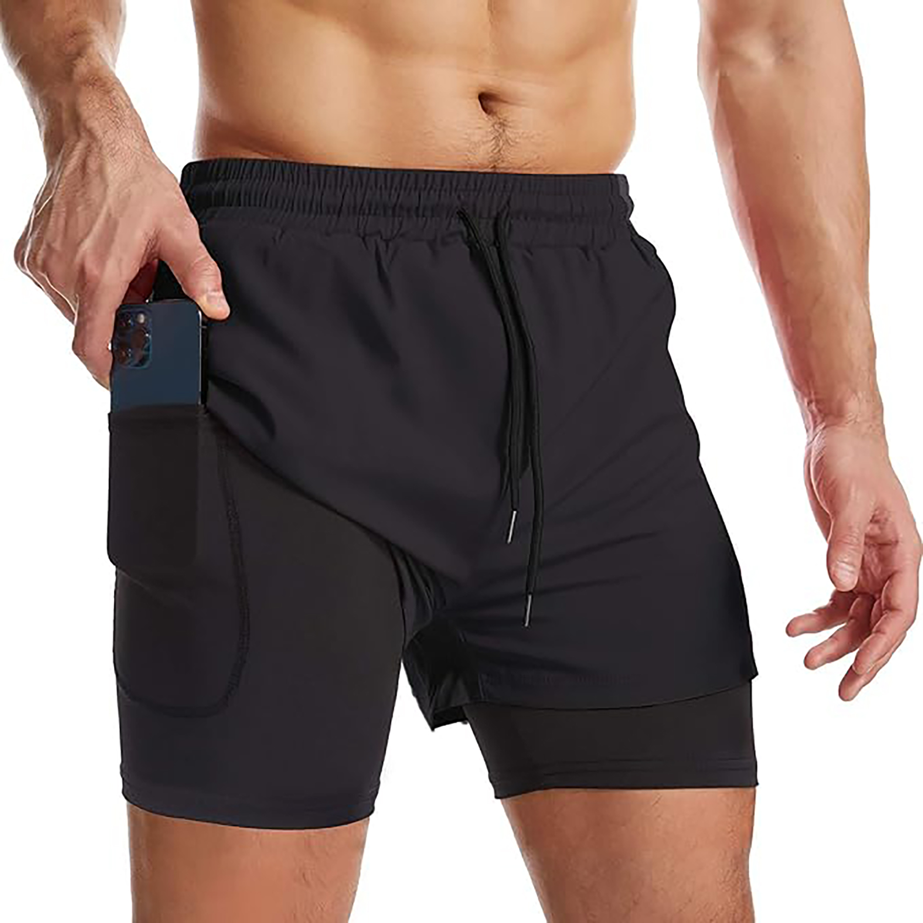 Men's 2 I n 1 Quick Drying Sports Shorts with Lining 45