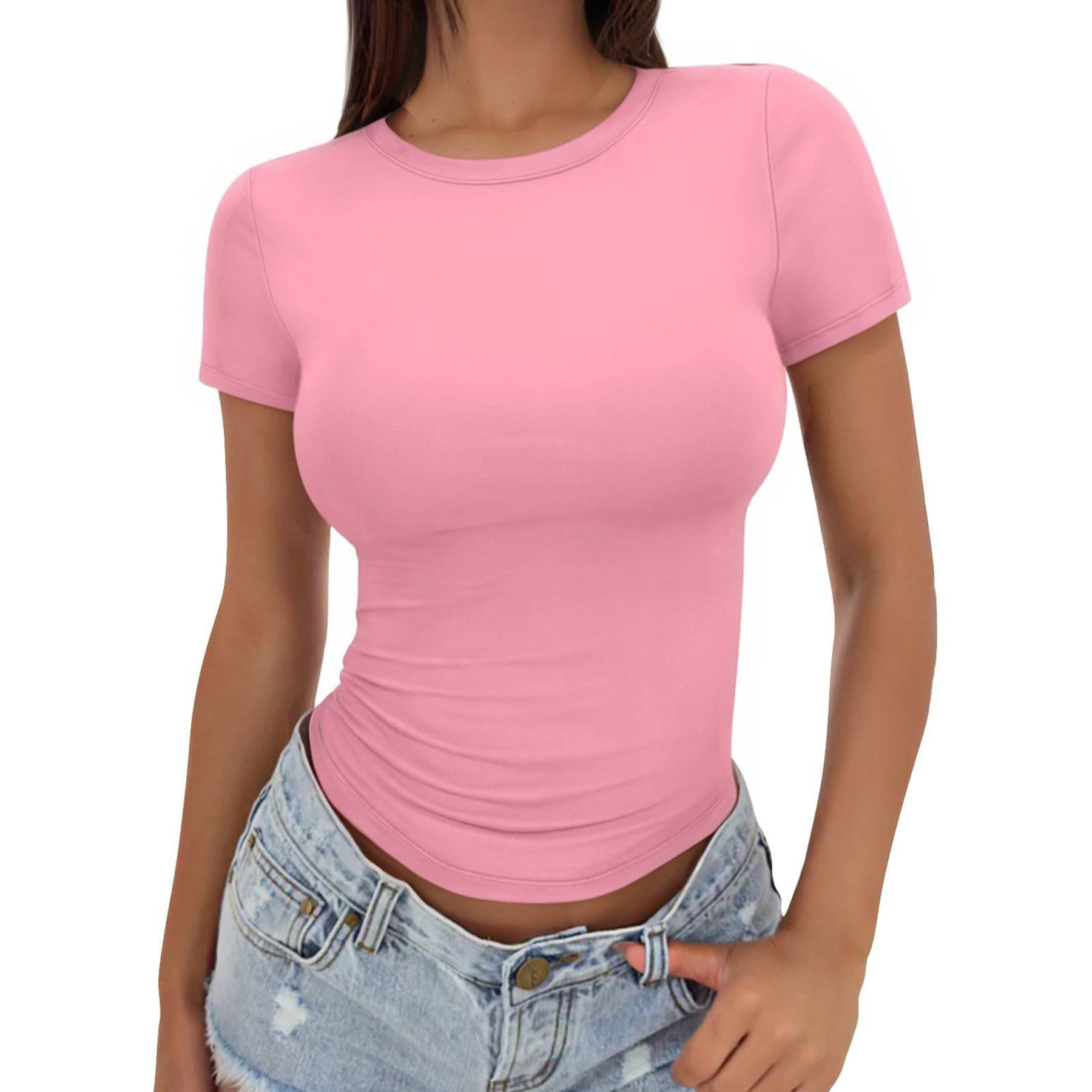 Gym Women's T shirt Summer Top Crop Short Sleeves 47