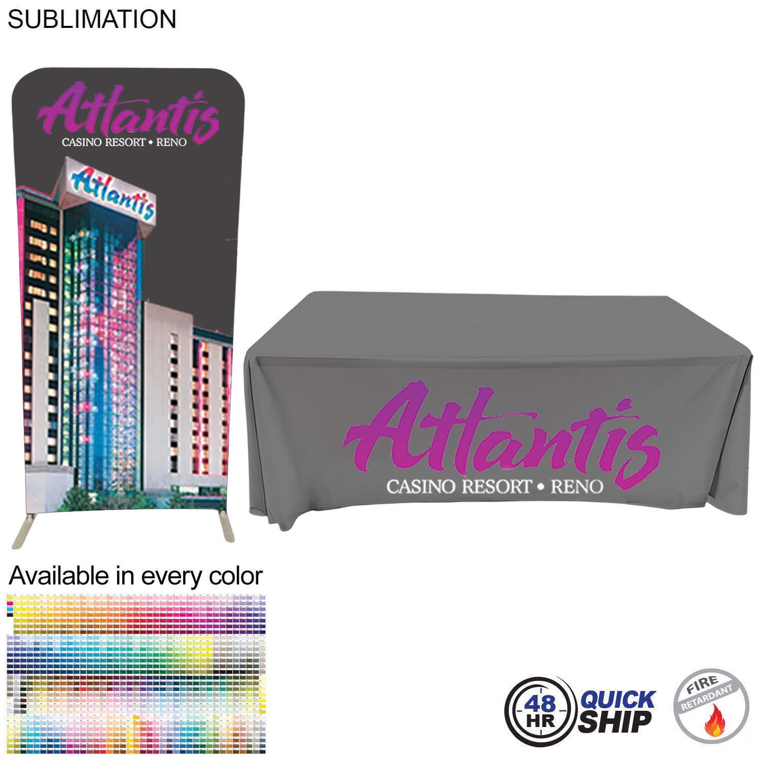 48Hr Quick Ship - Tradeshow Booth Package, 3'Wide EuroFit Tension Fabric Display & 6' Sub Tablecloth 7