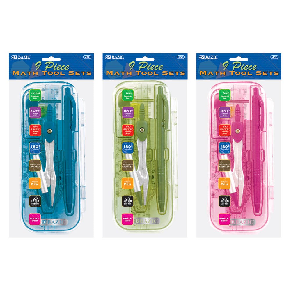 Math Tool Sets - 9 Piece Assorted Bright Colors 3