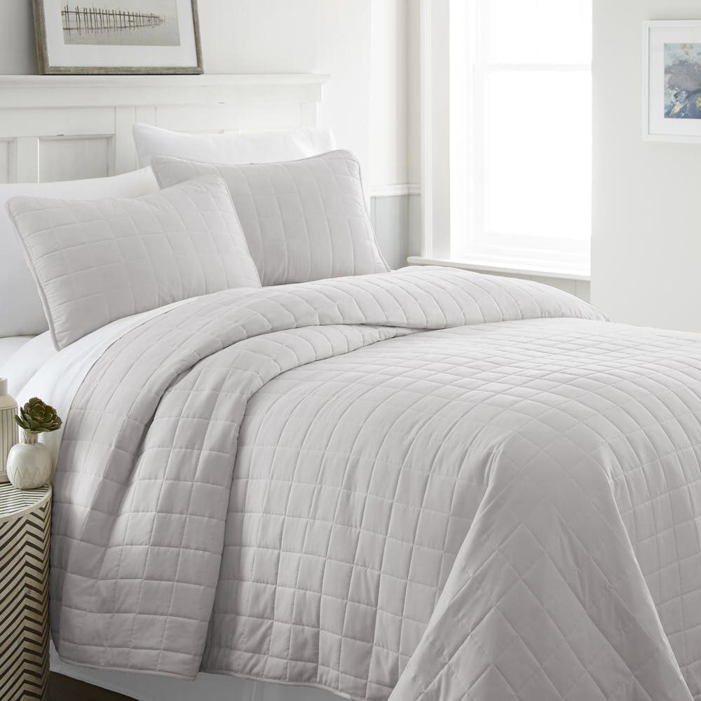 Quilted Coverlet Sets - Gray King 3 Piece 3