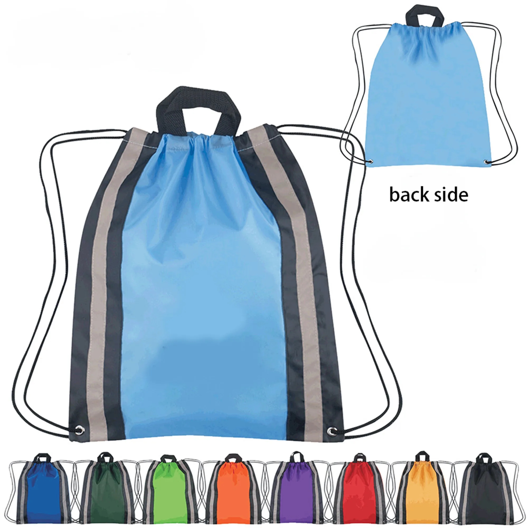 210D Poly Reflective Stripes Drawstring Backpack
