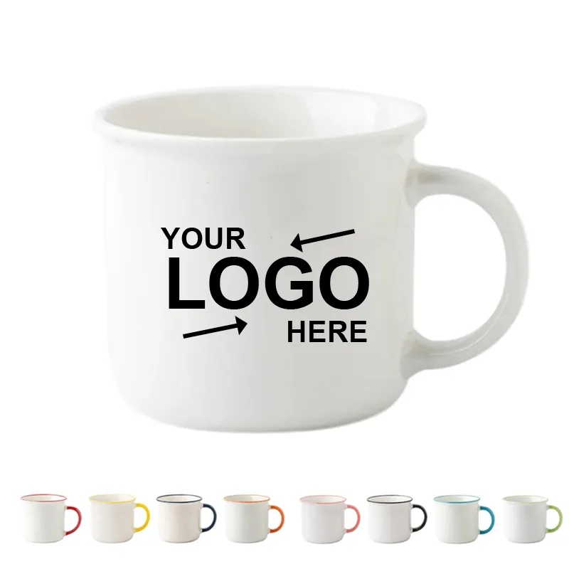 11Oz Ceramic Coffee Mug With Colored Rim & Handle