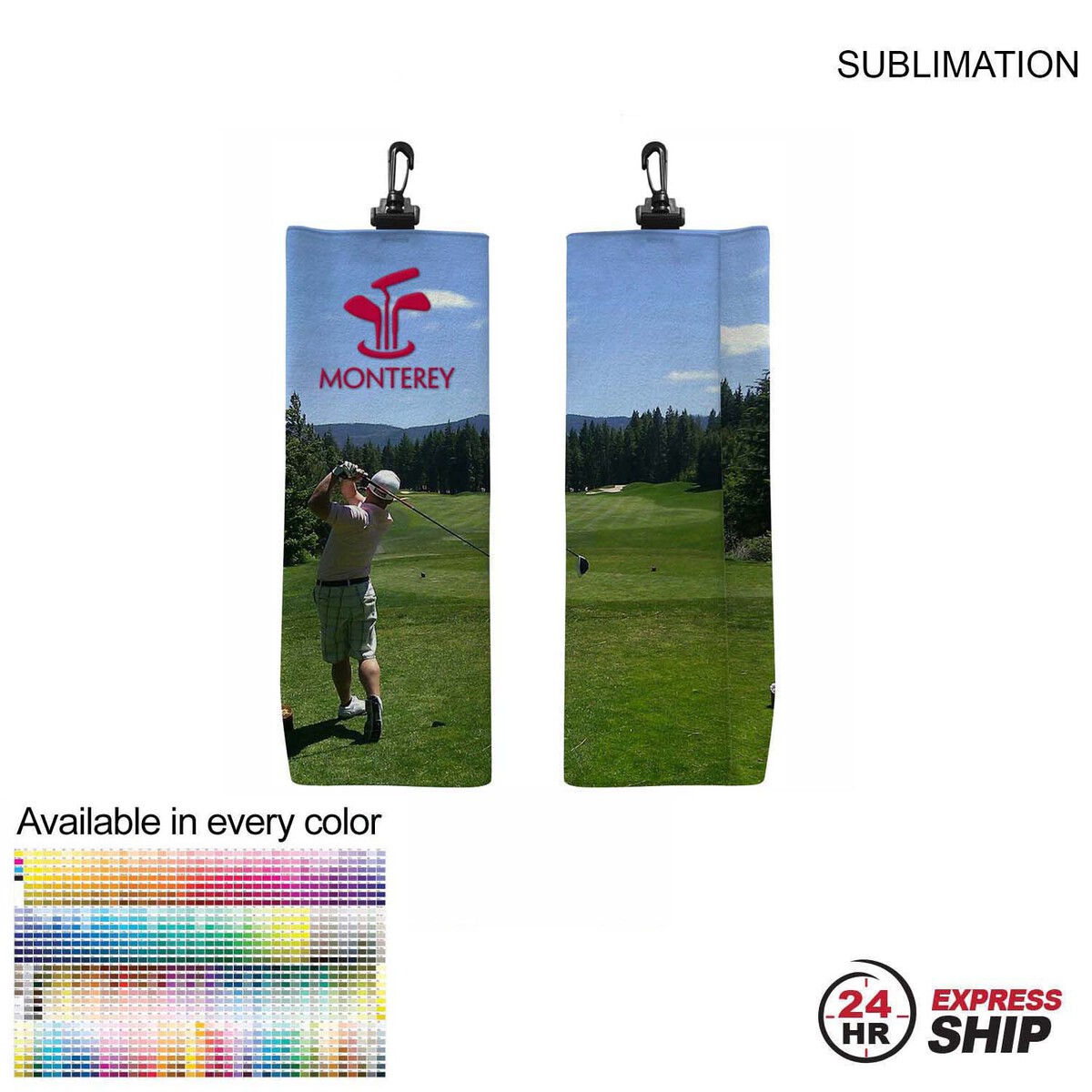 fiel 24 Hr Express Ship - Microfiber Suede Shammy Golf Towel Finished size 6x15 Trifold Sublimated #SU648-18