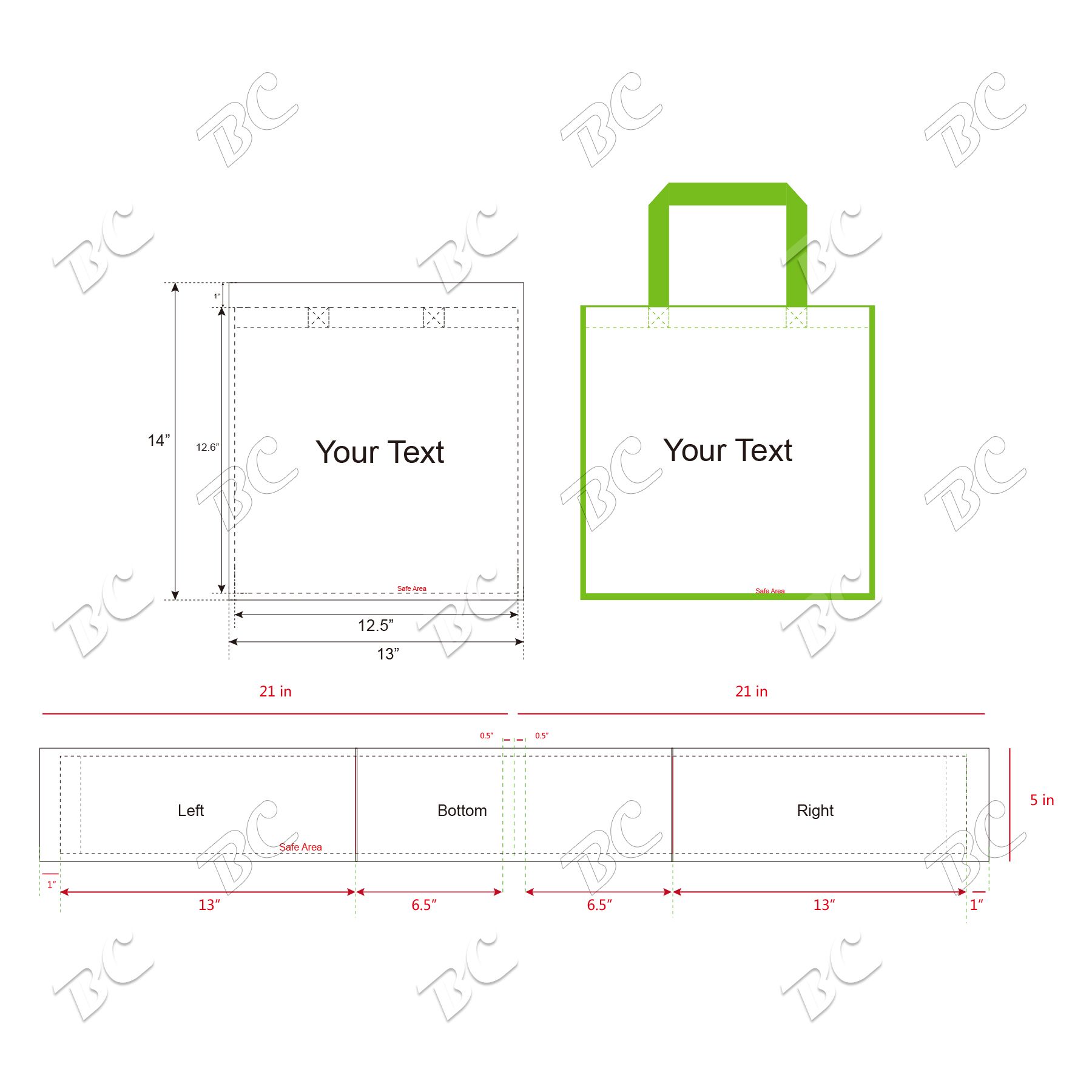 Free shipping Color Trim Dye Sub TOTE BAGS 26