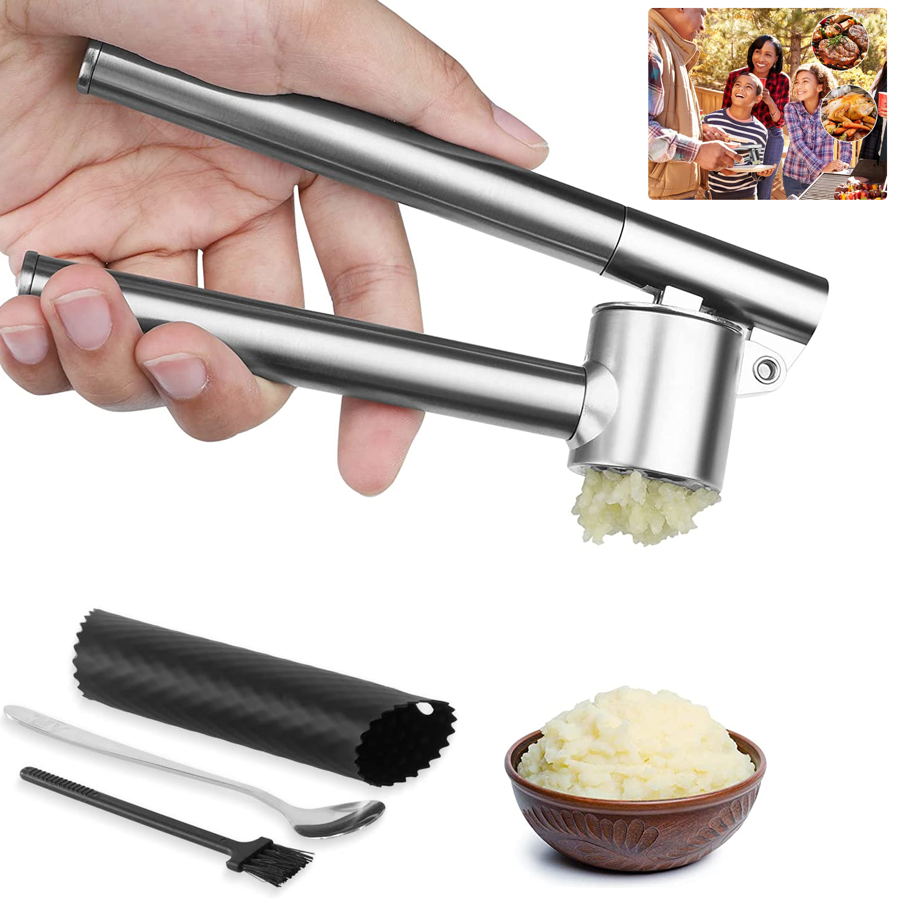 Stainless Steel Garlic Crusher and Peeler Set 4