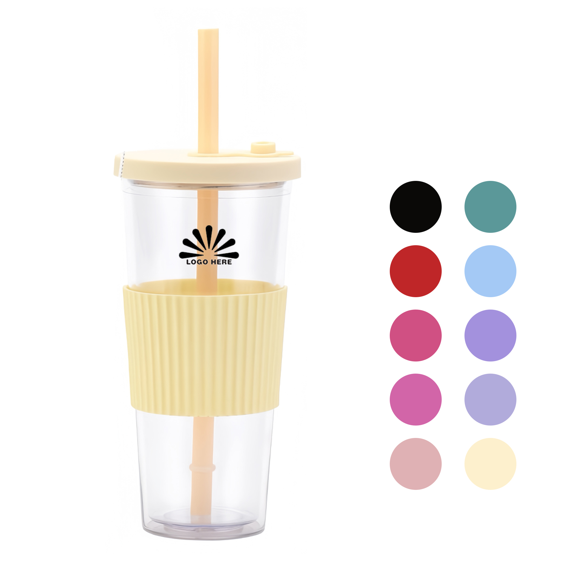 24oz Double-Walled AS Plastic Tumbler with Lid