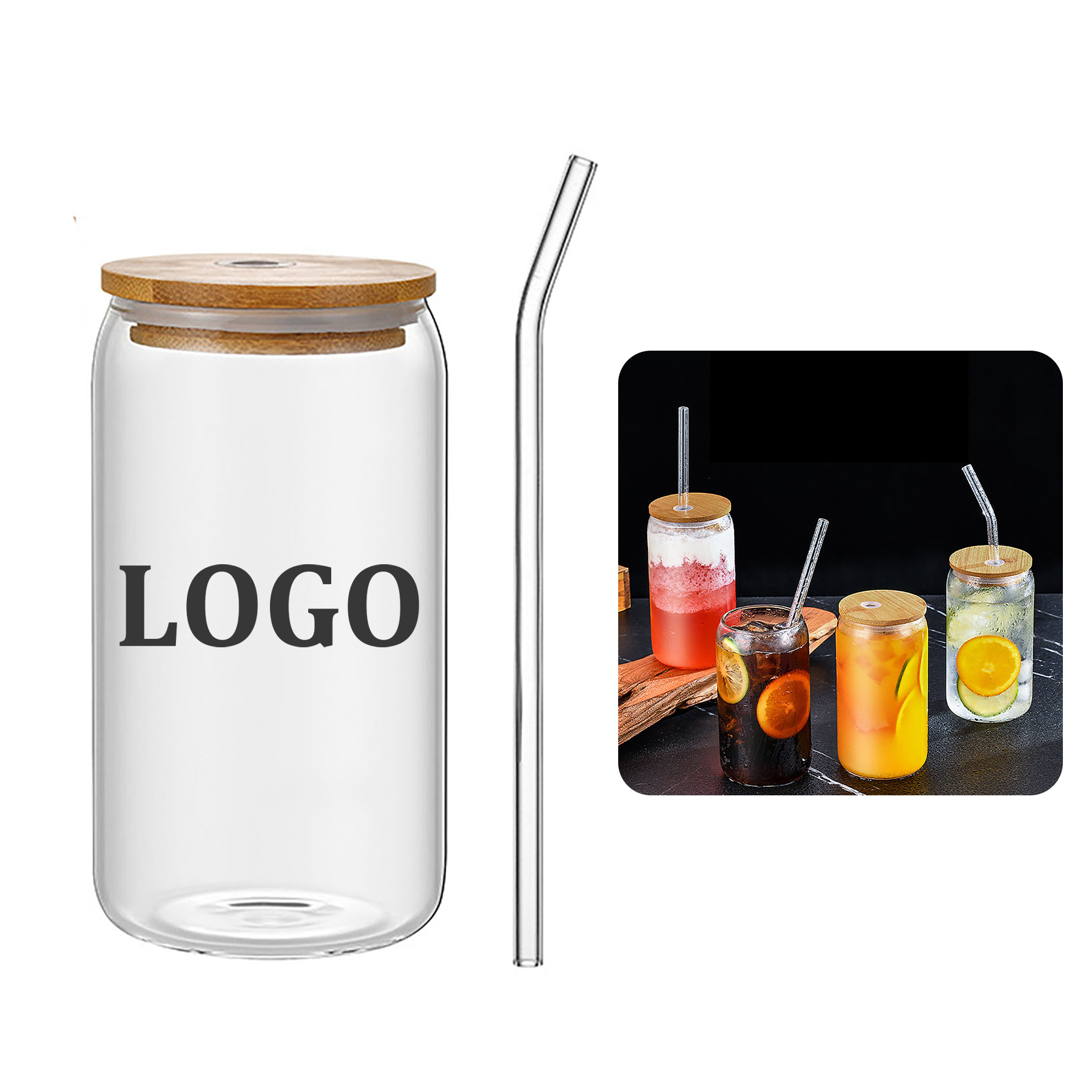16oz Drinking Glass with Lid and Straw 1
