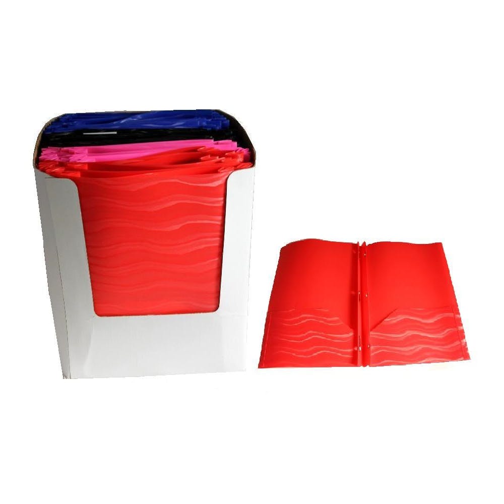 Poly 2 Pocket Folders - Assorted Wave Colors 3 Prongs 3