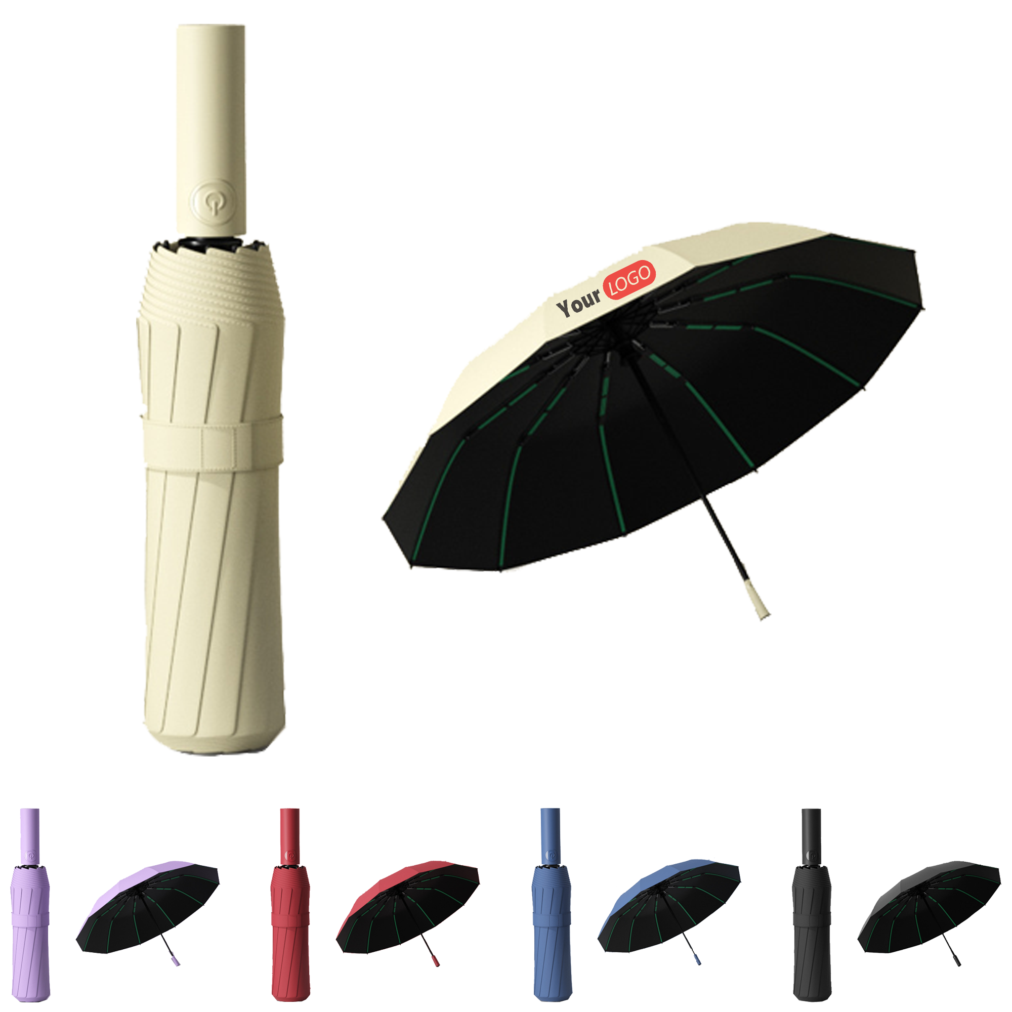 MOQ 5pcs 12-Rib Windproof Umbrella