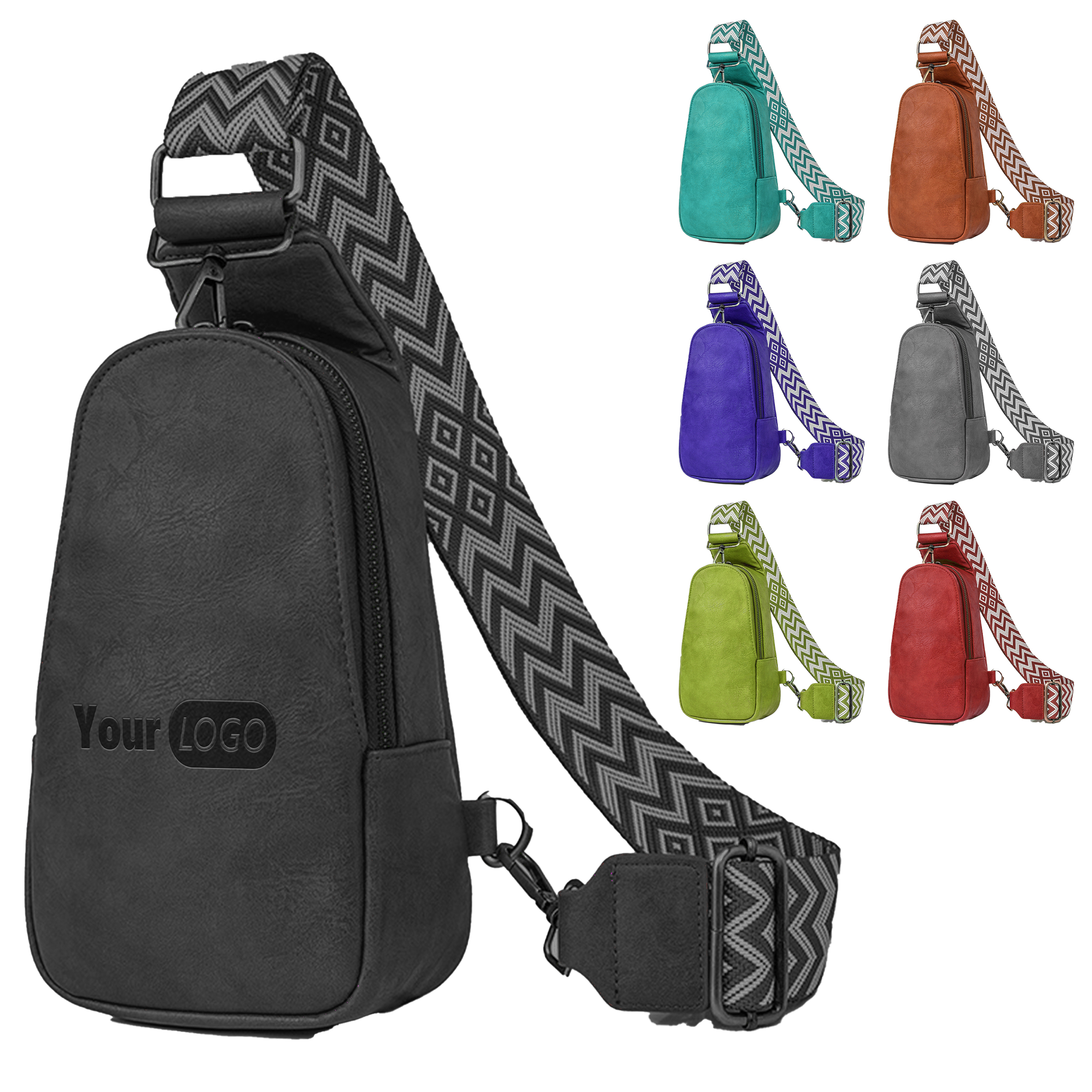 Pu Stylish Crossbody Sling Bag With Patterned Strap 6