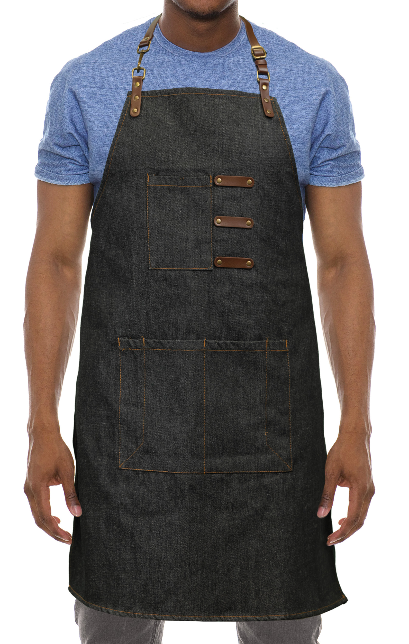 NEW Artisan Style Bib Apron - Denim with Vegan Leather 8