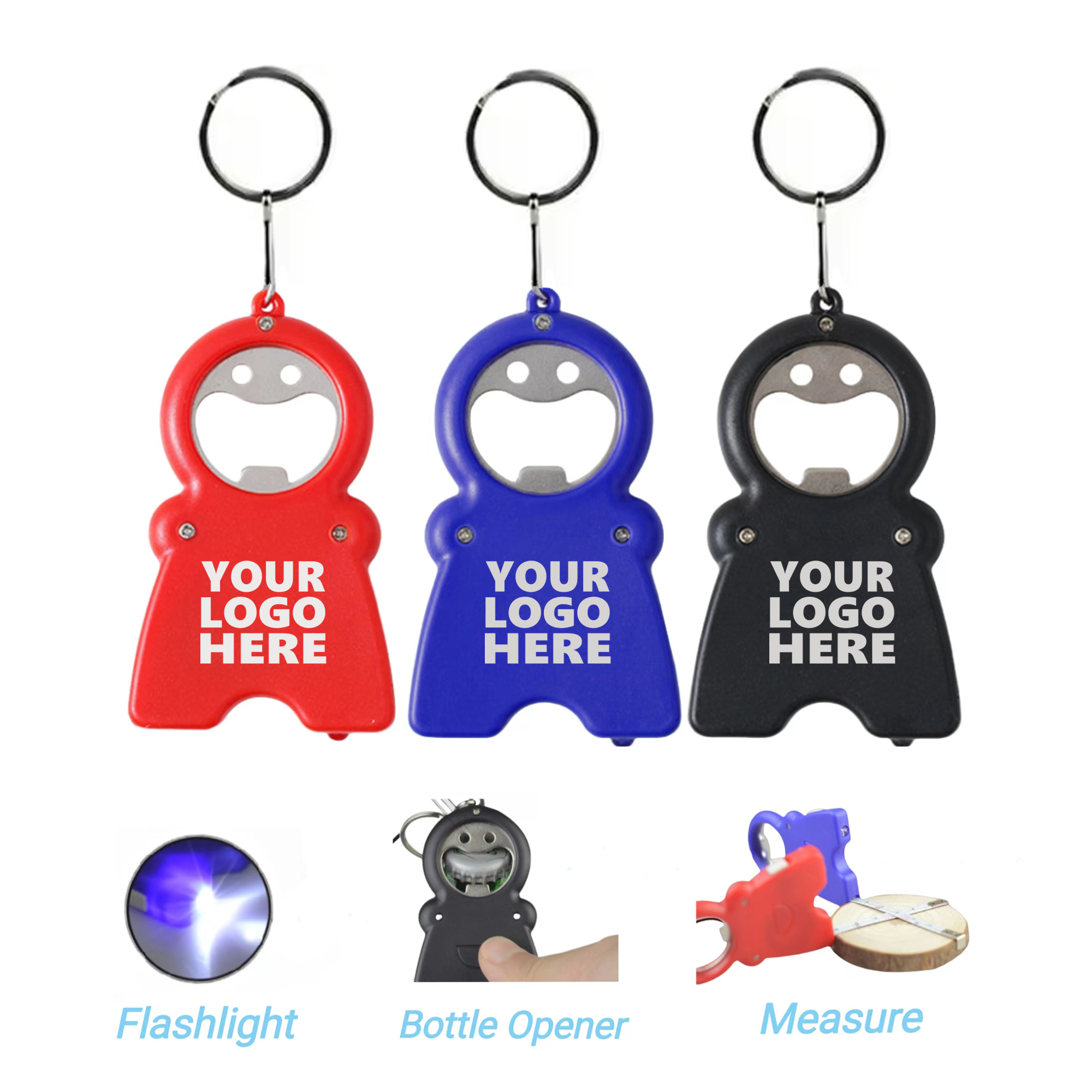 Smiling Keychain Bottle Opener With Led Light And Tape Measure
