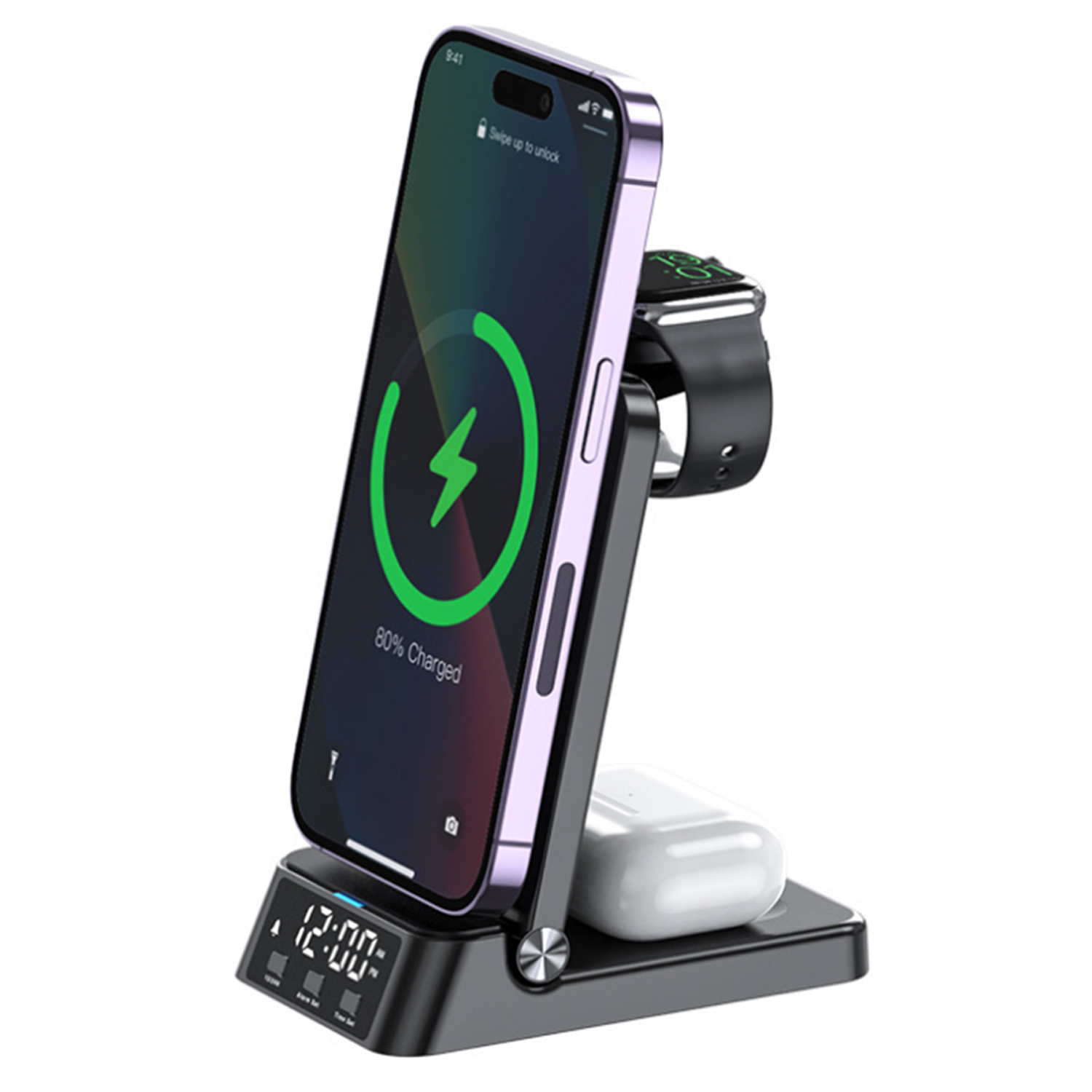 25W 4-IN-1 Foldable Wireless Charging Station with Clock 8