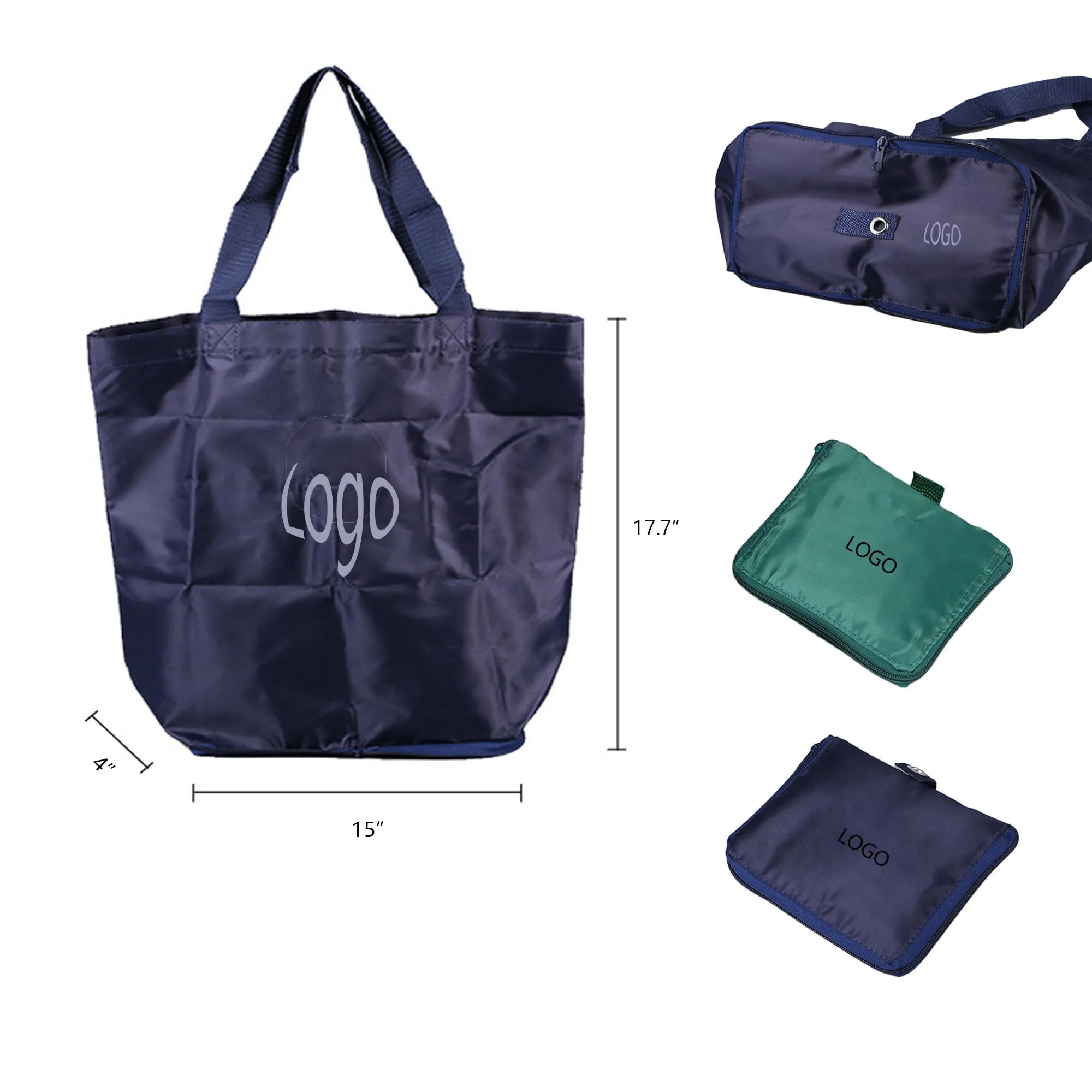Reusable Foldable Printed Nylon Bag, custom tote bag with logo imprint 9