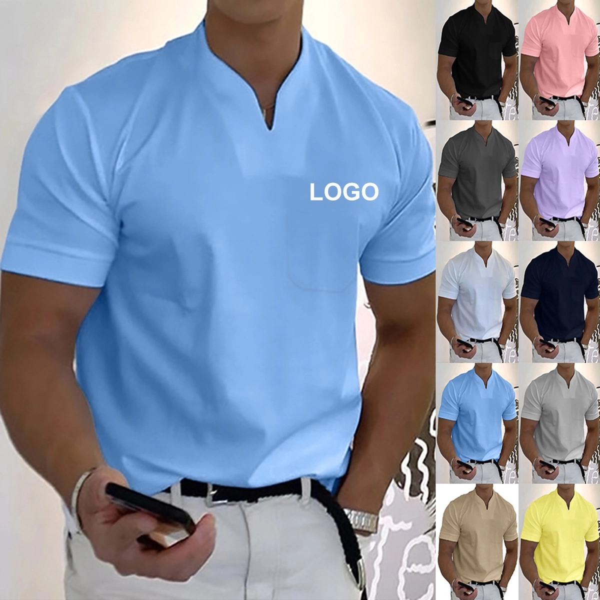 Mens Athletic V Neck Short Sleeve Slim T Shirts