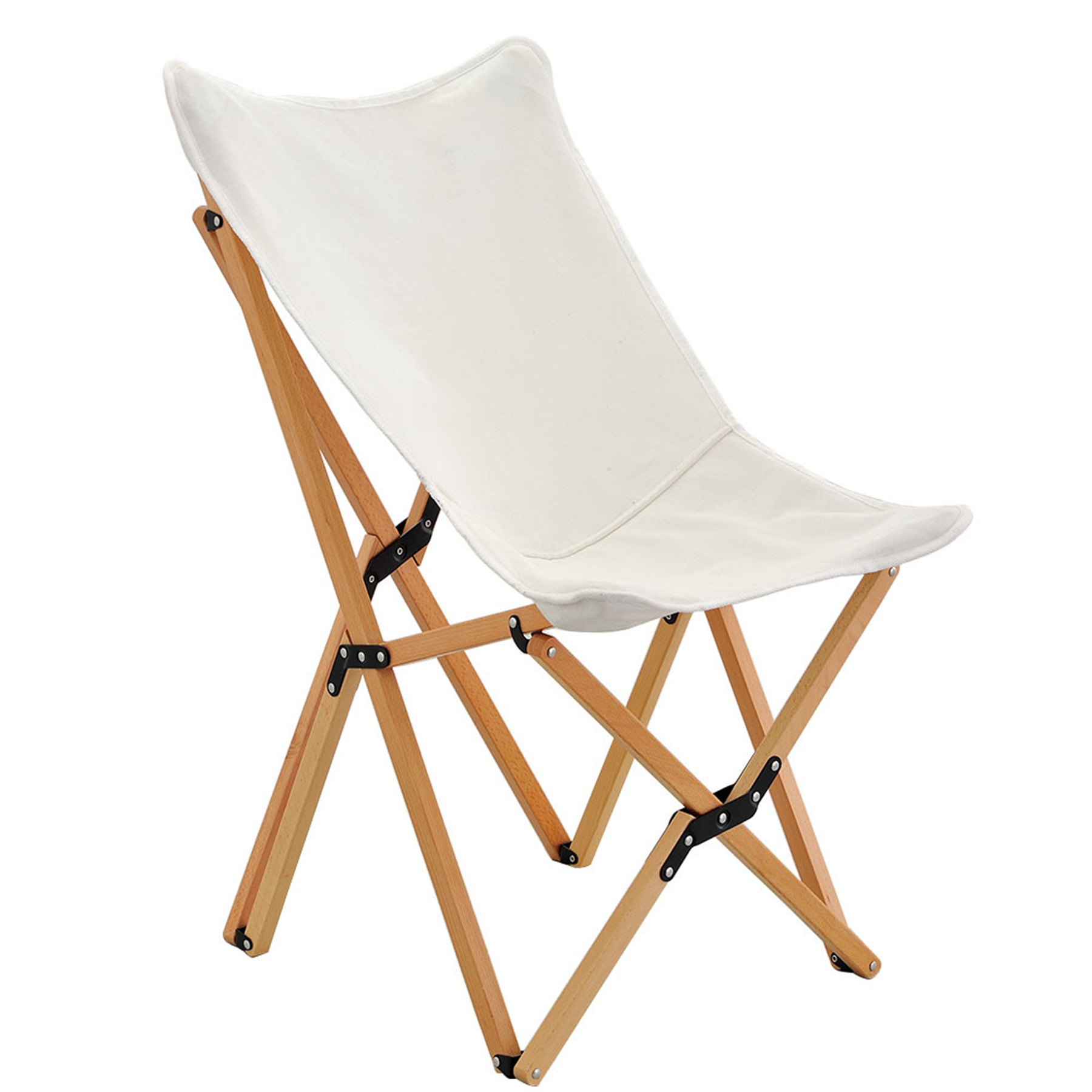 White Cotton Canvas Folding Camping Chairs