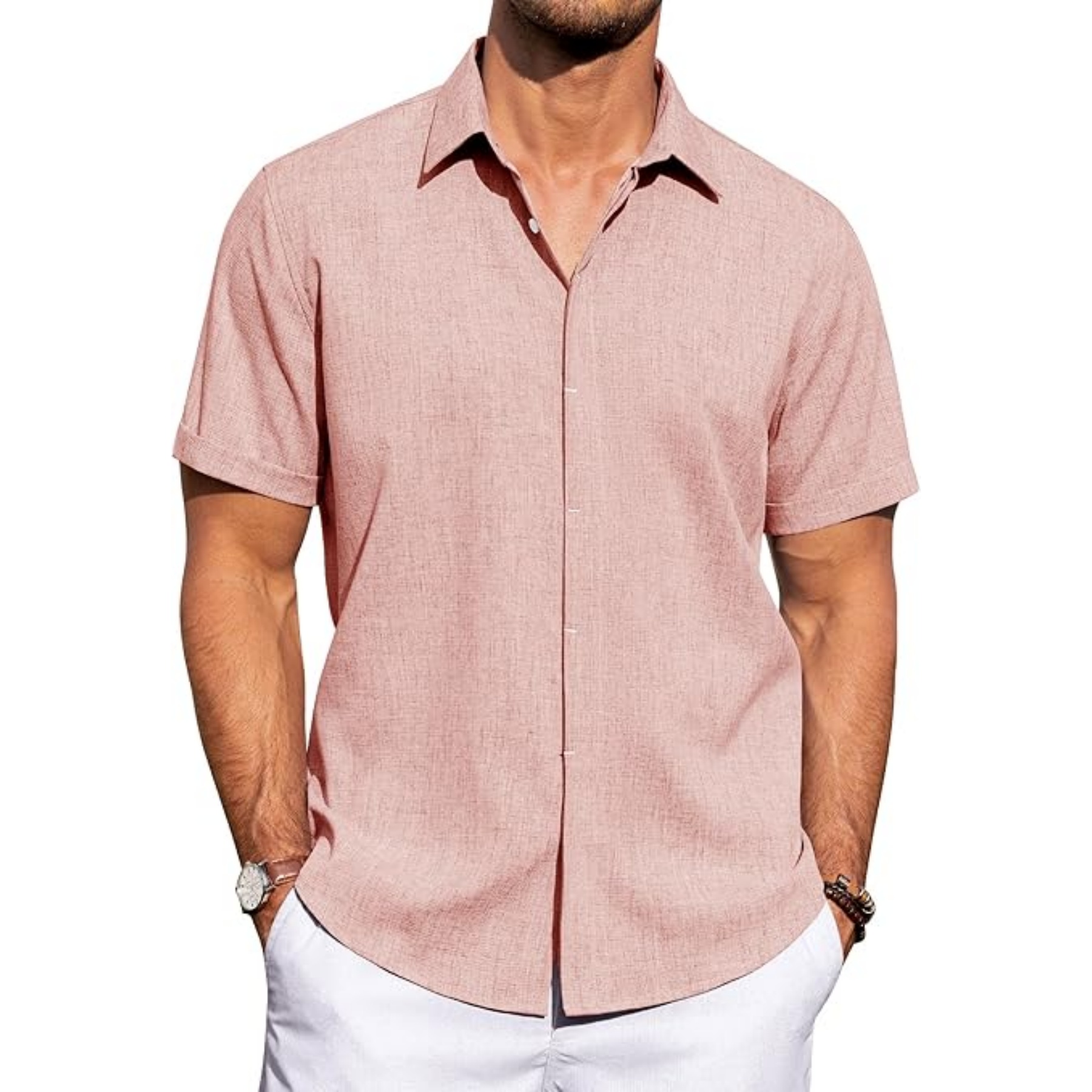 Men's Linen Casual Short Sleeve Shirt 52