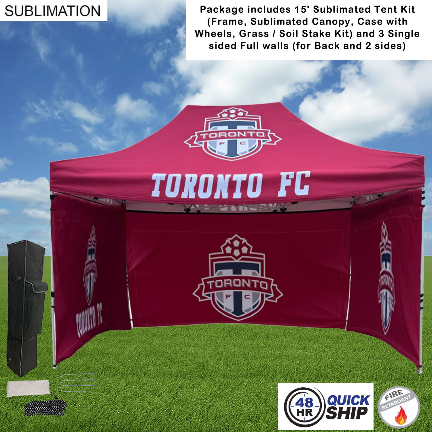48Hr Quick Ship - Full Privacy Tent Package, 15' Sublimated Tent kit, 3 single sided Full walls 2