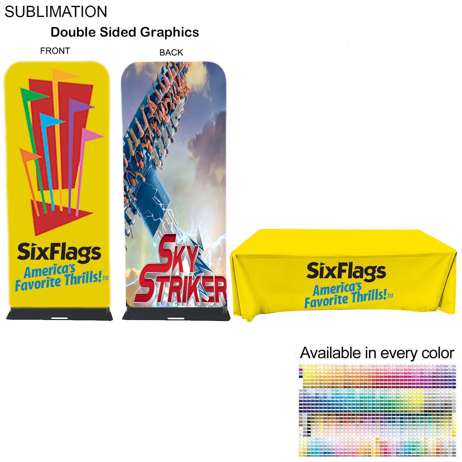 Event package, 3'W Fabric banner with steel base and Premium 6' tablecloth closed back 6