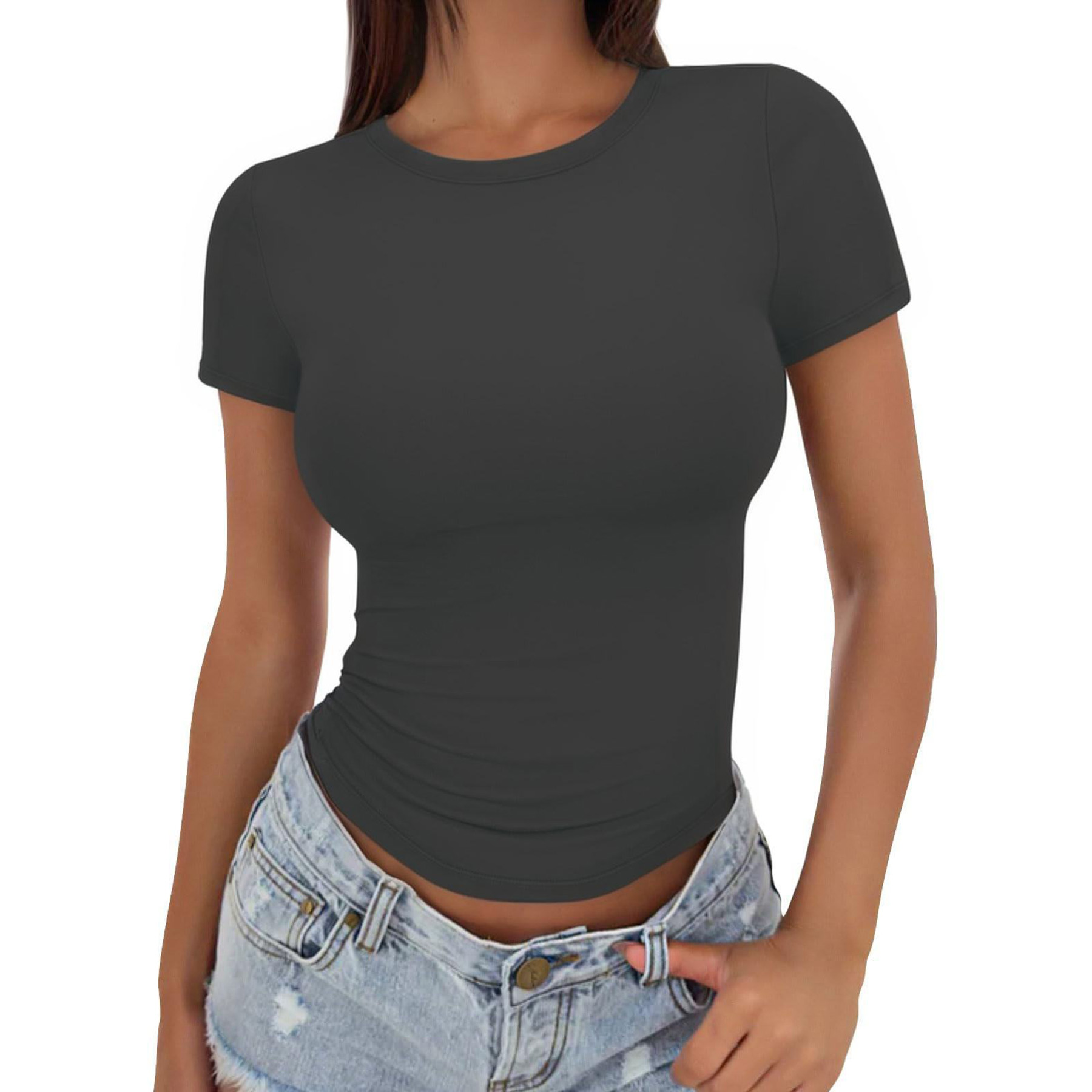 Gym Women's T shirt Summer Top Crop Short Sleeves 45