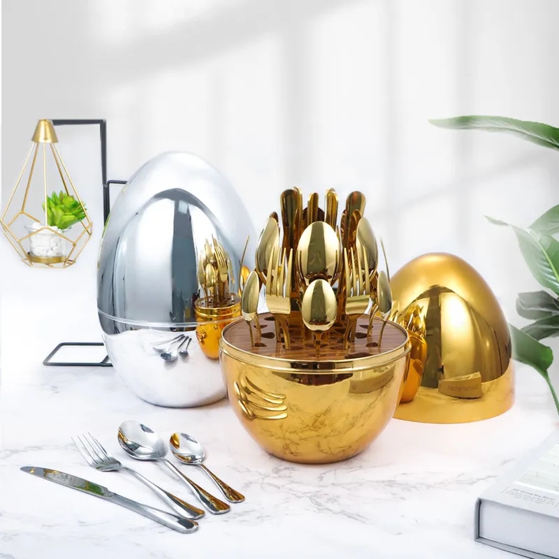 Egg-Shaped Stainless Steel Silverware Flatware Cutlery Set