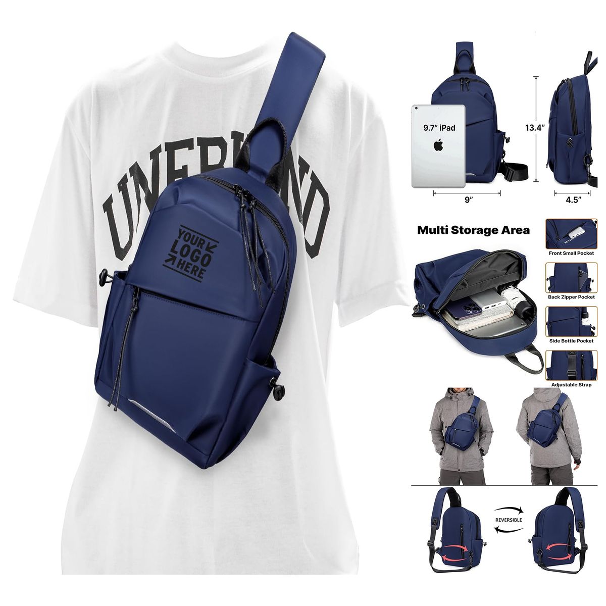Waterproof Nylon Sling Backpack Crossbody Daypack with Multiple Pockets Backpack - Shoulder Bag - Cross-body Bag All in 1, Nylon  main image 3