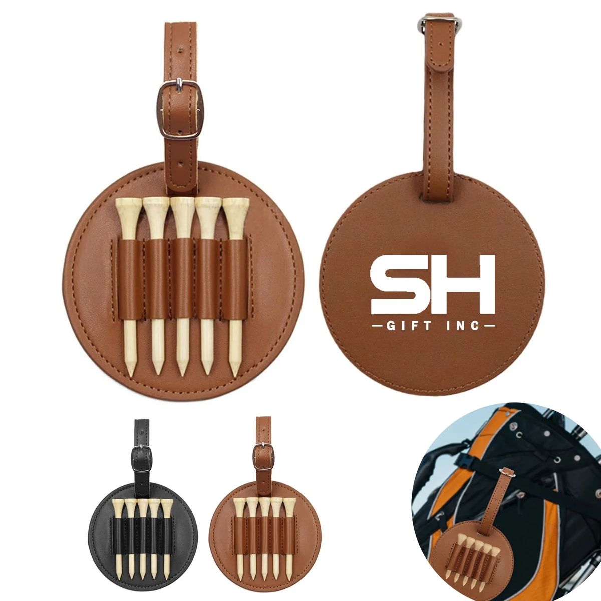 Leather Golf Tees Holder with 5 PCS Wooden Golf Tees