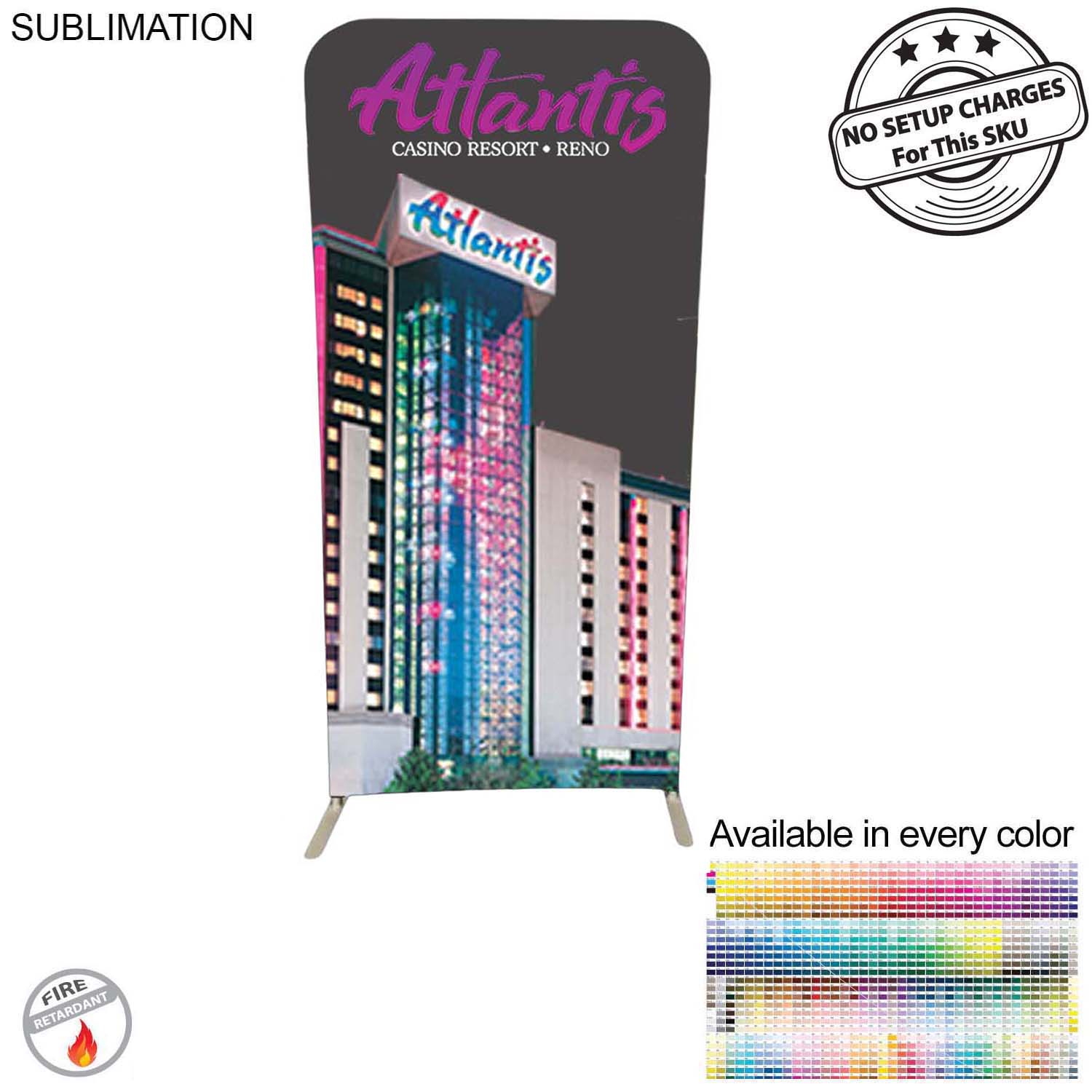 Tradeshow Booth Package Sleek, 3' wide Skinny EuroFit Tension Fabric Banner + PREMIUM 6' Tablecloth 9