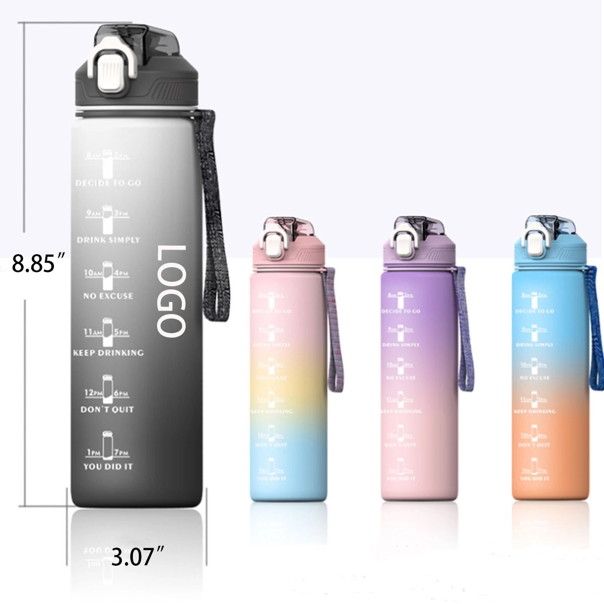 32Oz Fitness Water Bottle With Time Marker And Straw
