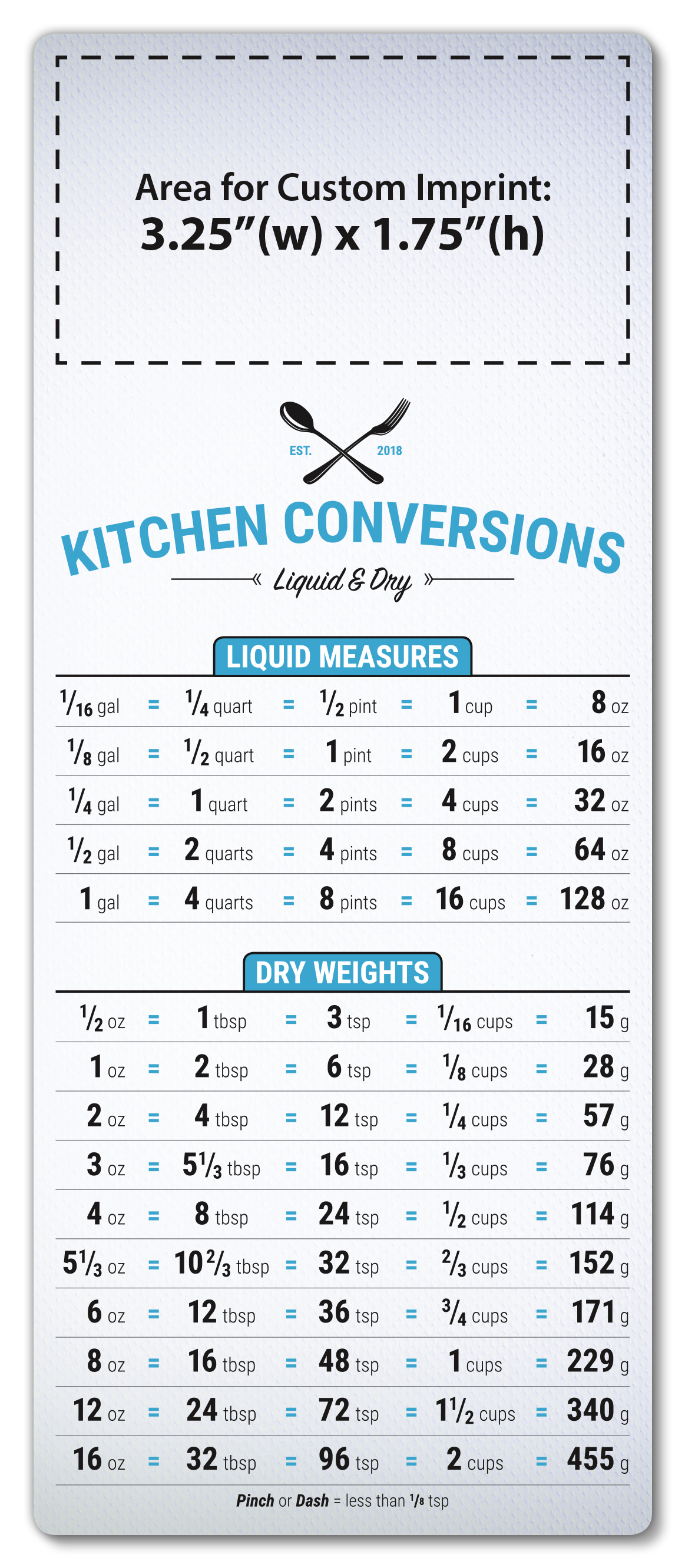 Magnet - 3.5x8.5 Kitchen Conversions - Round Corners - 30 mil. 3