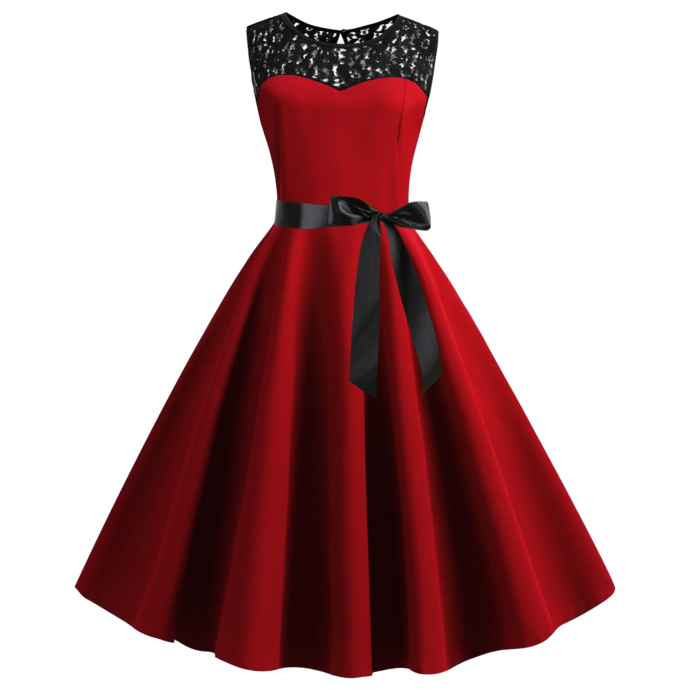 Polyester Retro Sleeveless Lace Patchwork Dress 13