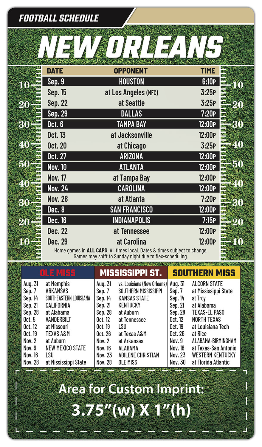 Magnet Football Sport Schedules - 4x7 Round Corners