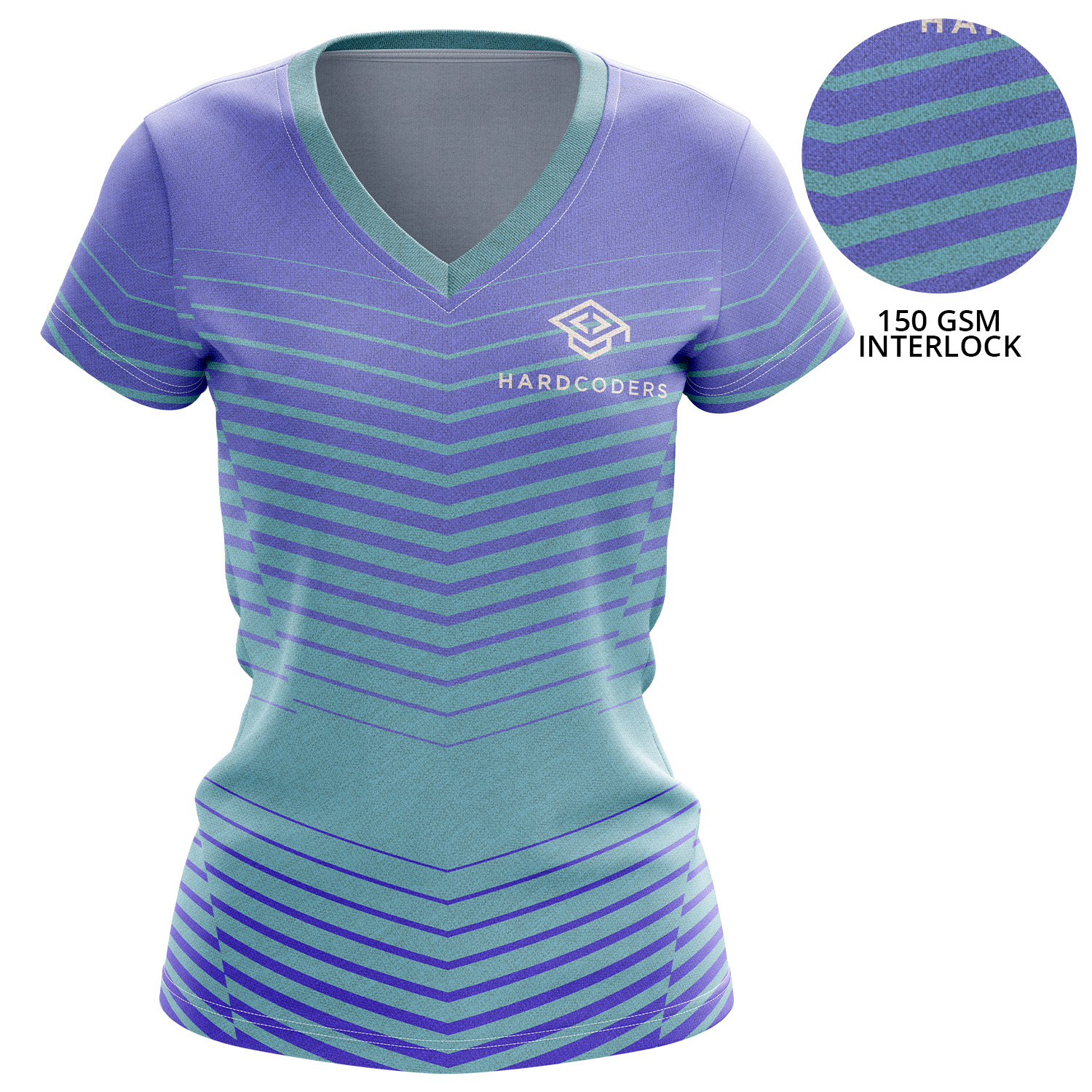 Women 150 GSM Poly Interlock Performance Short Sleeve Sublimation V-Neck T-shirt
