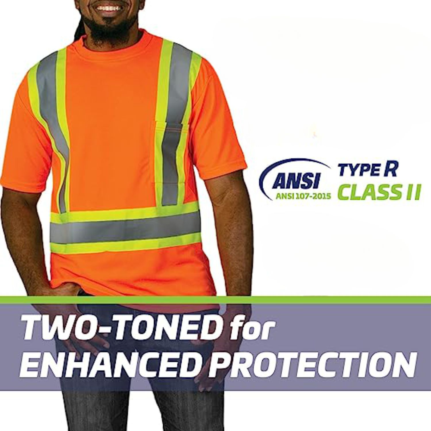 3.8 oz. Polyester Class 2 Two Tone Reflective Tape Crossback Safety Tee Shirt with Pocket